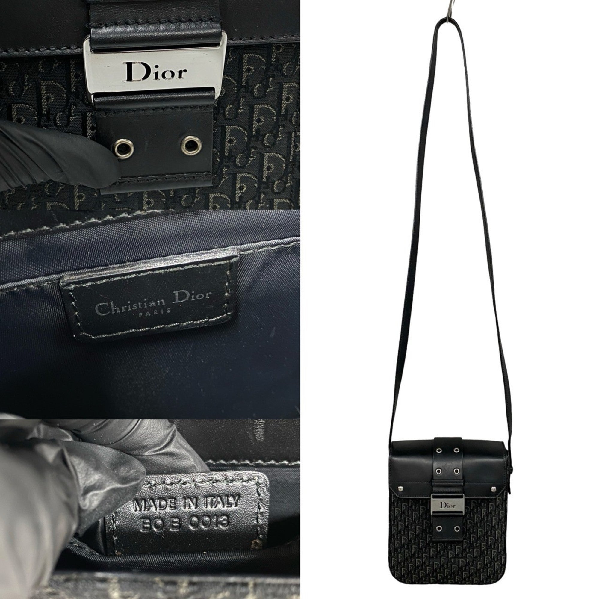 Christian Dior Black Leather Canvas Shoulder Bag (Pre-Owned)