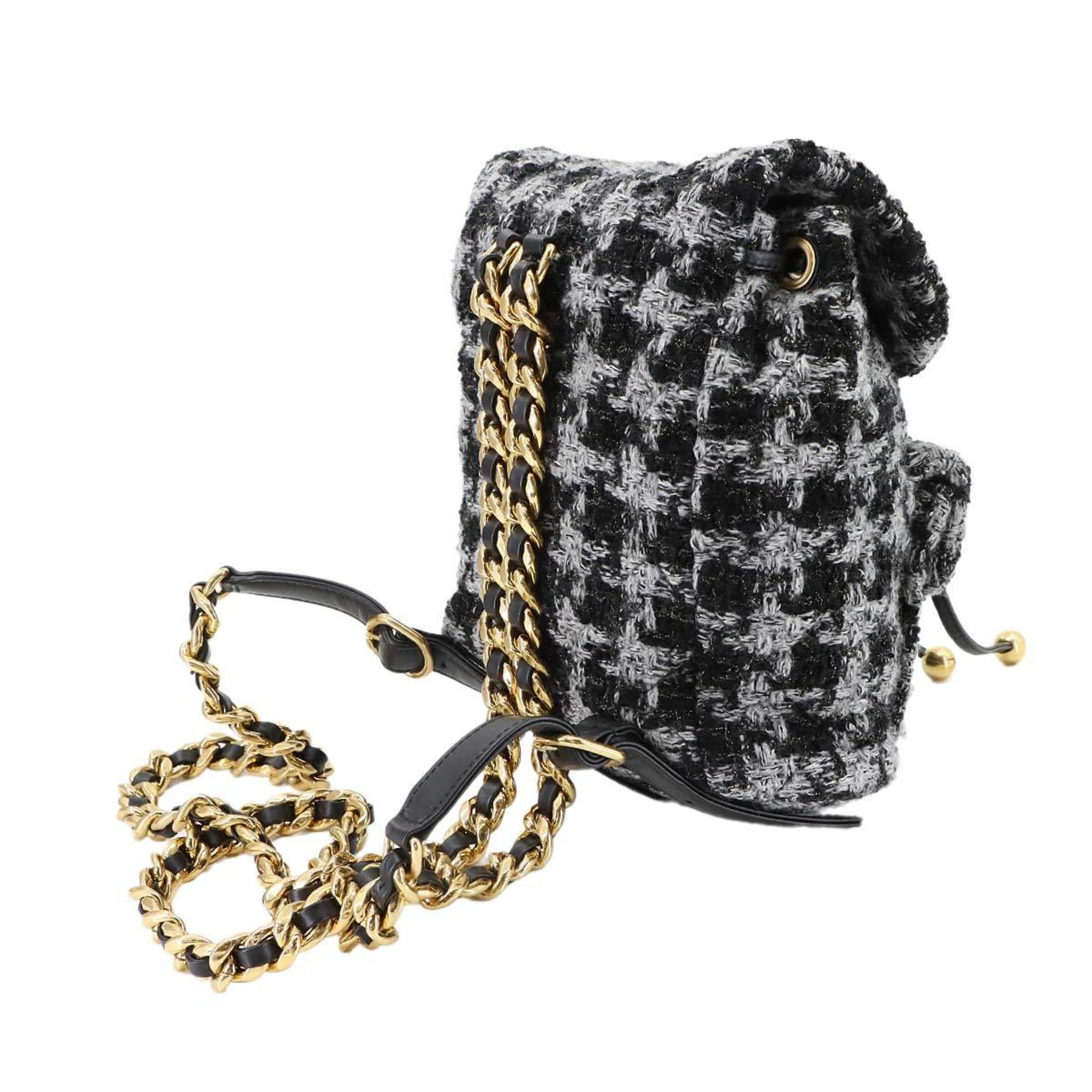 Chanel Black Gray Tweed Leather Backpack (Pre-Owned)