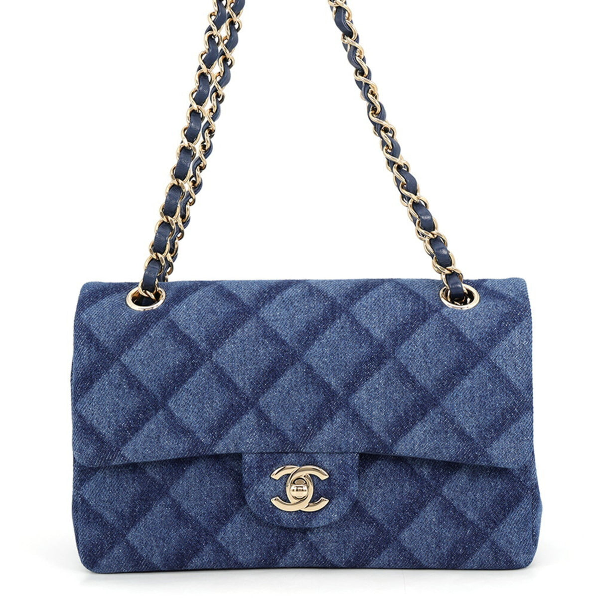 Chanel Blue Champagne Gold Denim Handbag Shoulder Bag (Pre-Owned)