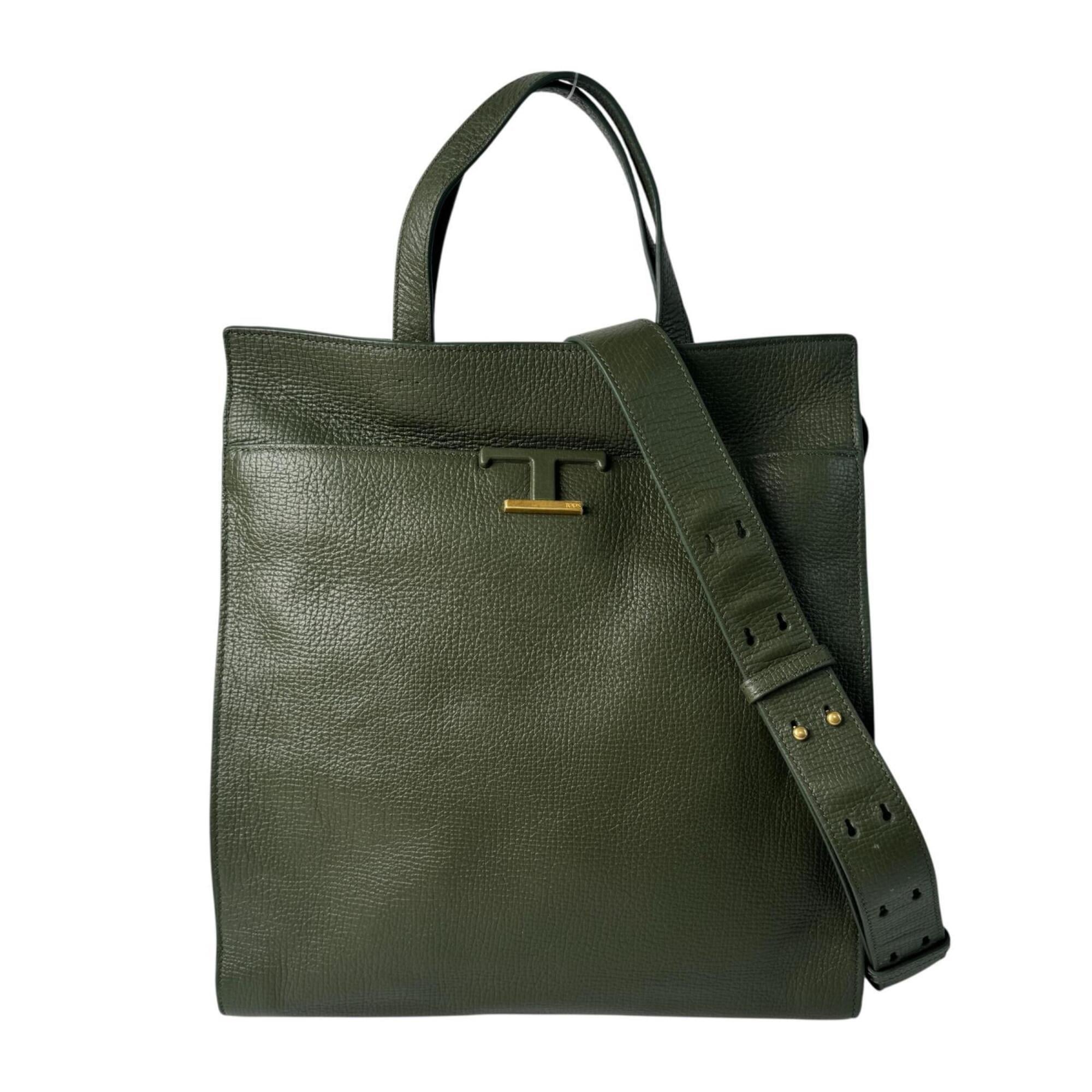 Tod's Green Leather Shoulder Bag Tote Bag (Pre-Owned)