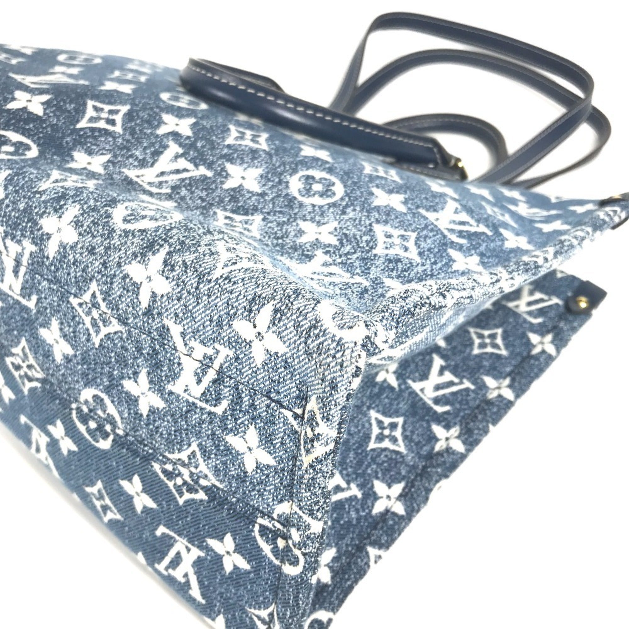 Louis Vuitton Blue White Monogram Denim Leather Canvas Shoulder Bag Tote Bag (Pre-Owned)