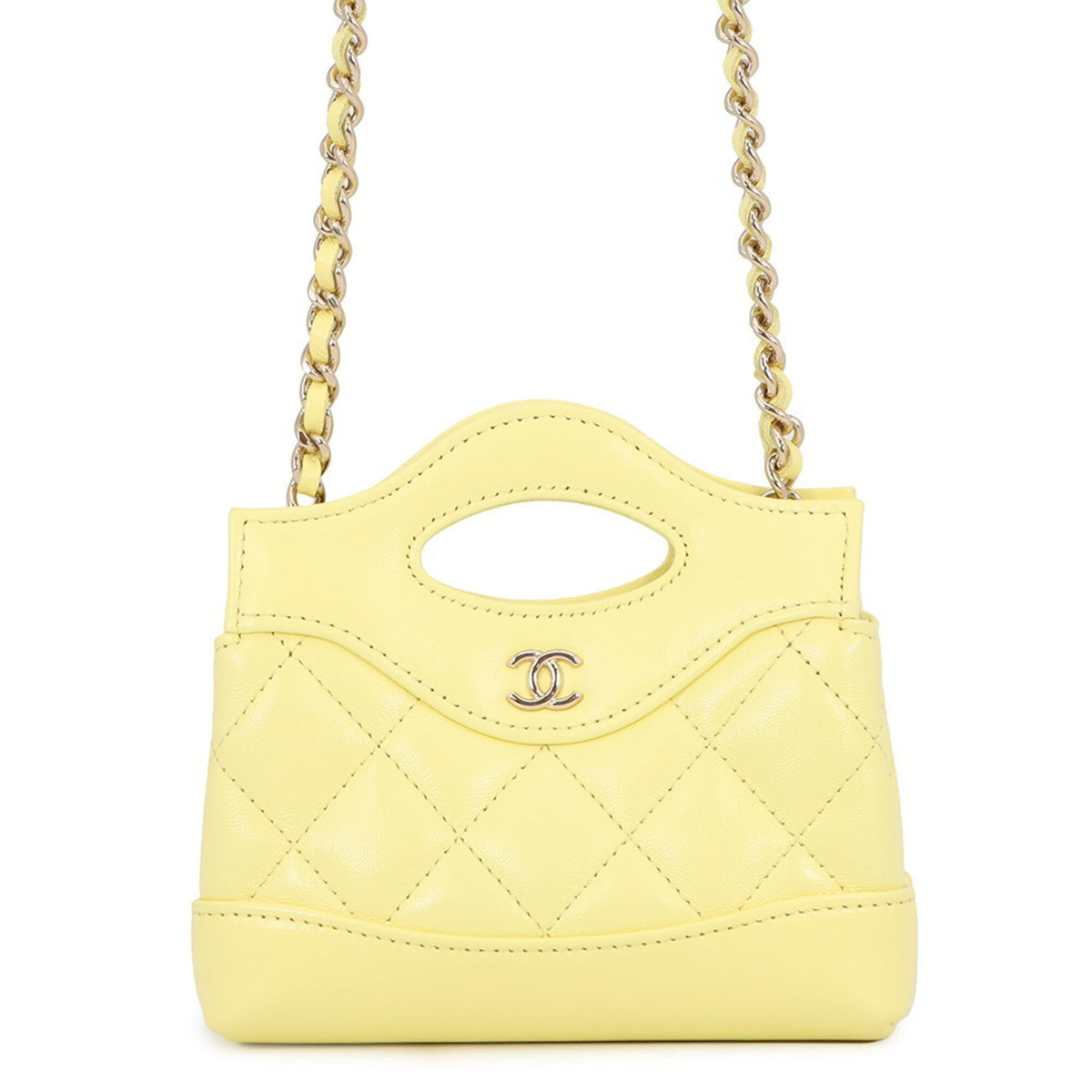 Chanel Yellow Leather Clutch Bag Handbag Shoulder Bag (Pre-Owned)