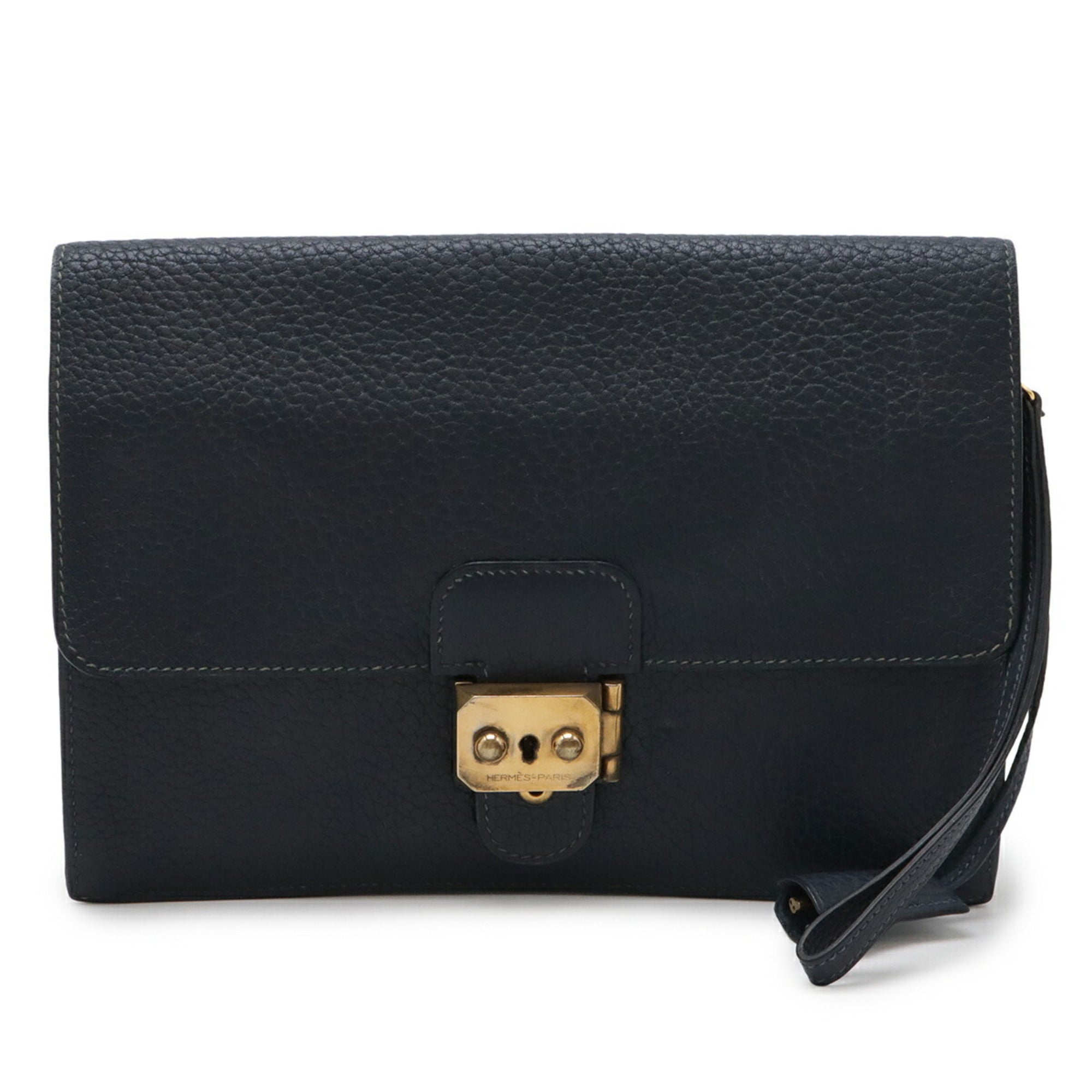 Hermes Navy Fjord Leather Clutch Bag Handbag Pochette (Pre-Owned)
