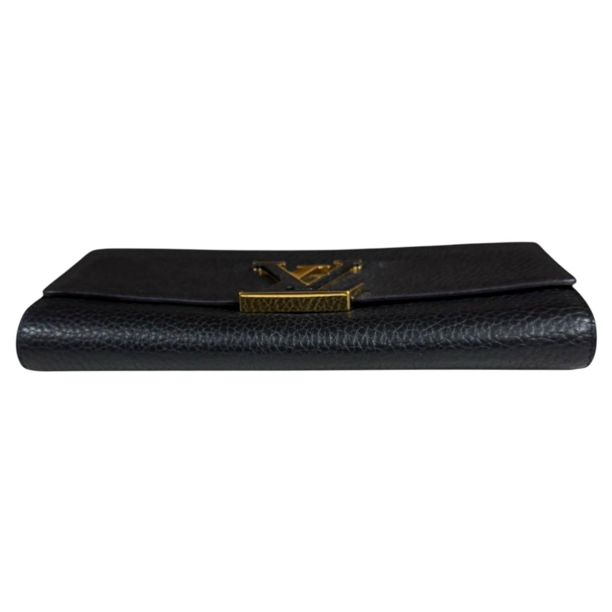 Louis Vuitton Black Noir Leather Long Wallet (Bi-Fold) (Pre-Owned)