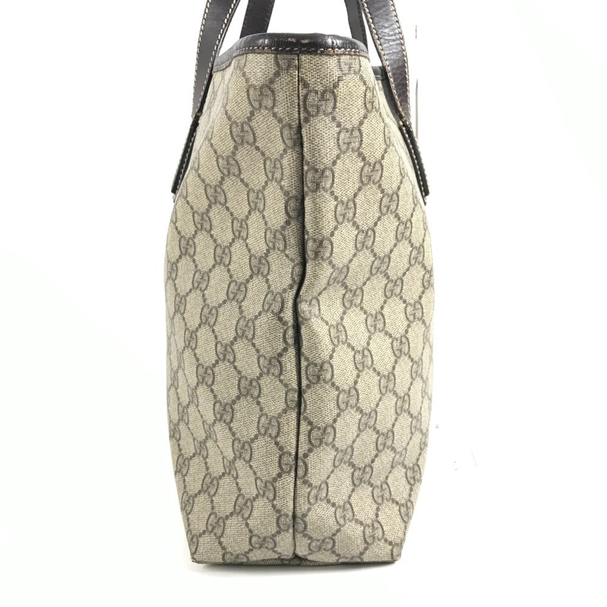 Gucci Beige Dark Brown Gg Supreme Leather Shoulder Bag Tote Bag (Pre-Owned)