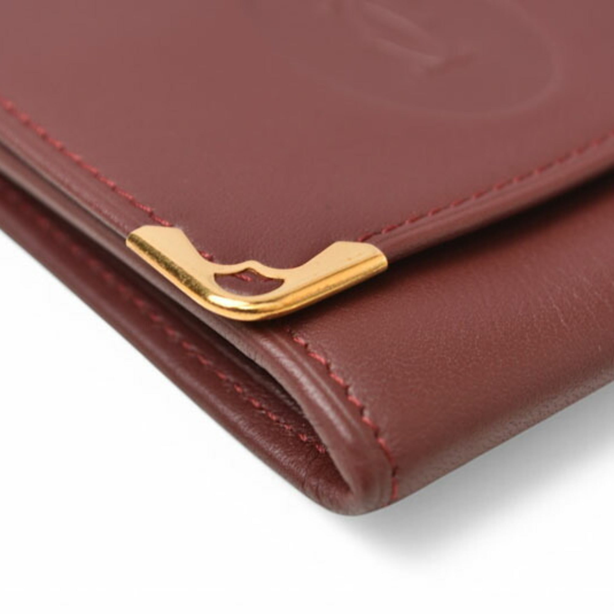 Cartier Bordeaux Leather Coin Purse/Coin Case (Pre-Owned)