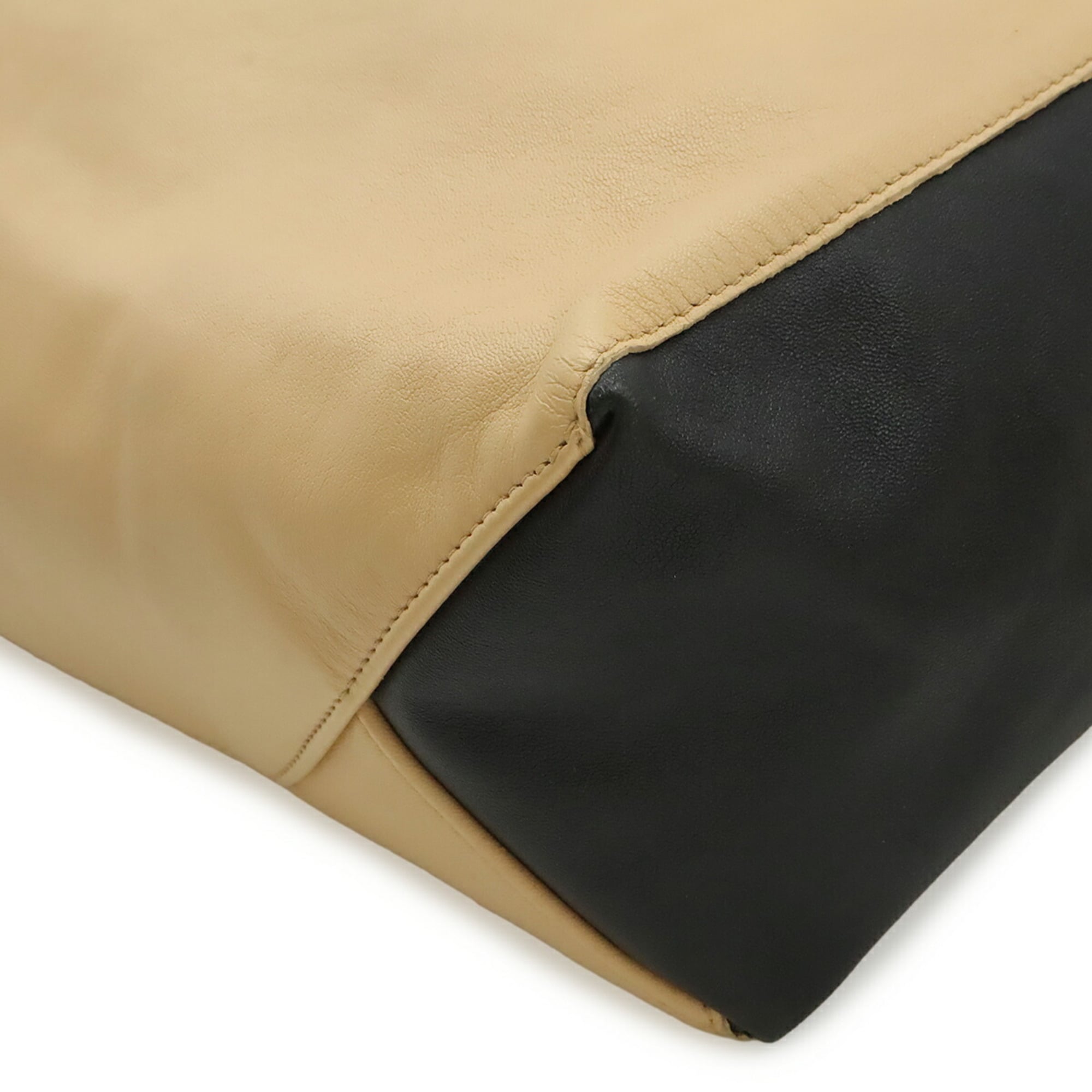 Celine Beige Black Leather Shoulder Bag Tote Bag (Pre-Owned)