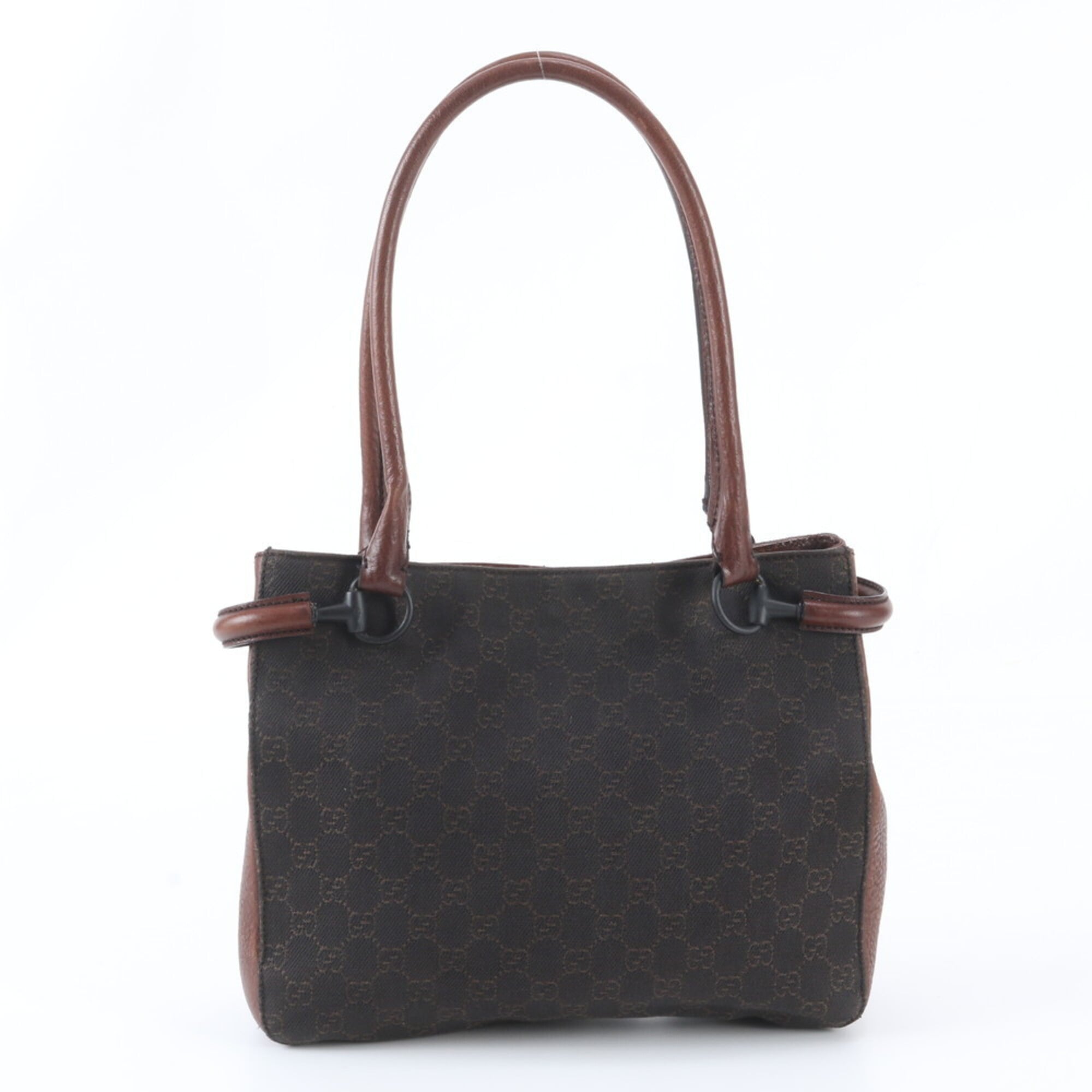 Gucci Brown Leather Canvas Handbag Tote Bag (Pre-Owned)