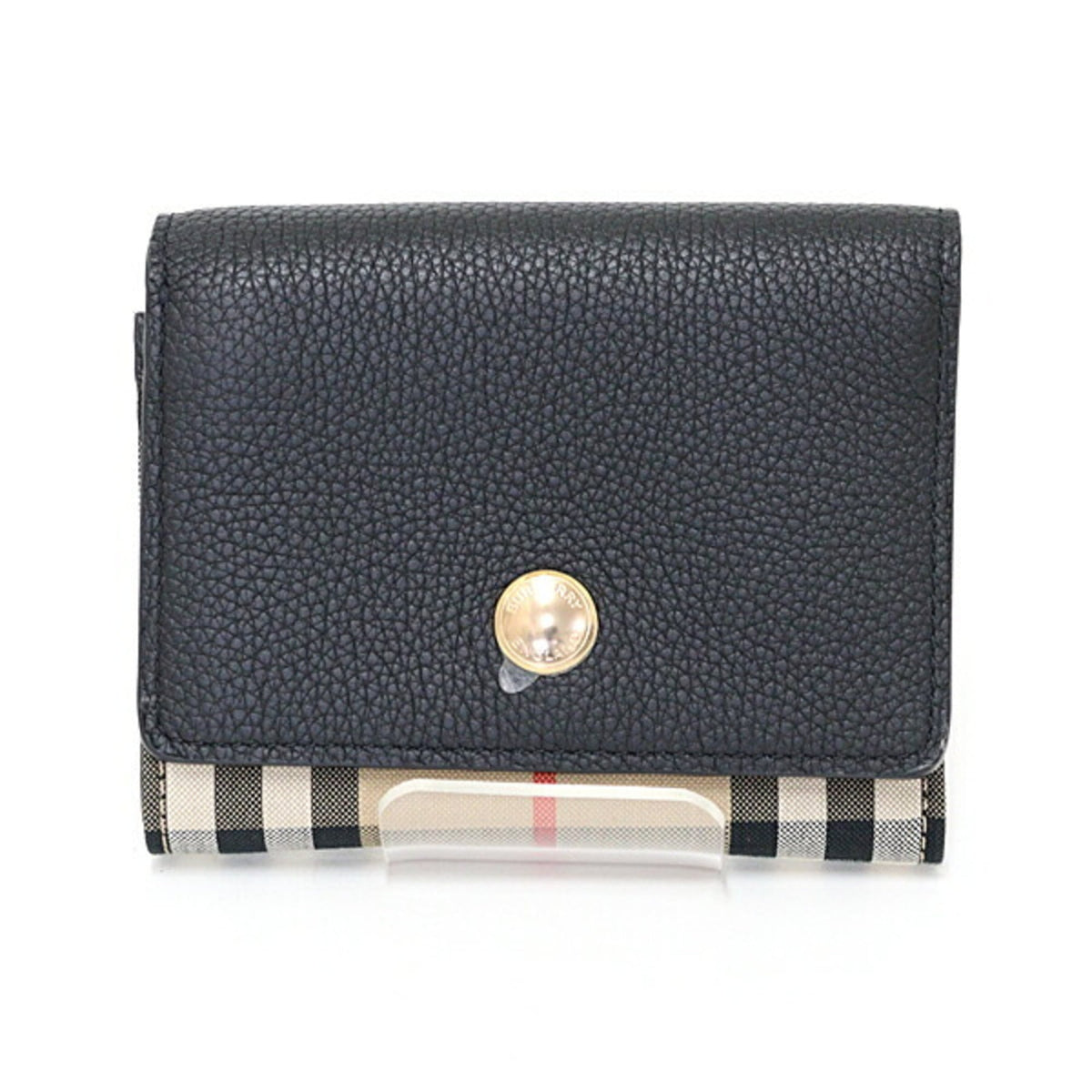 Burberry Beige Black Elastane Cotton Leather Wallet (Tri-Fold) (Pre-Owned)