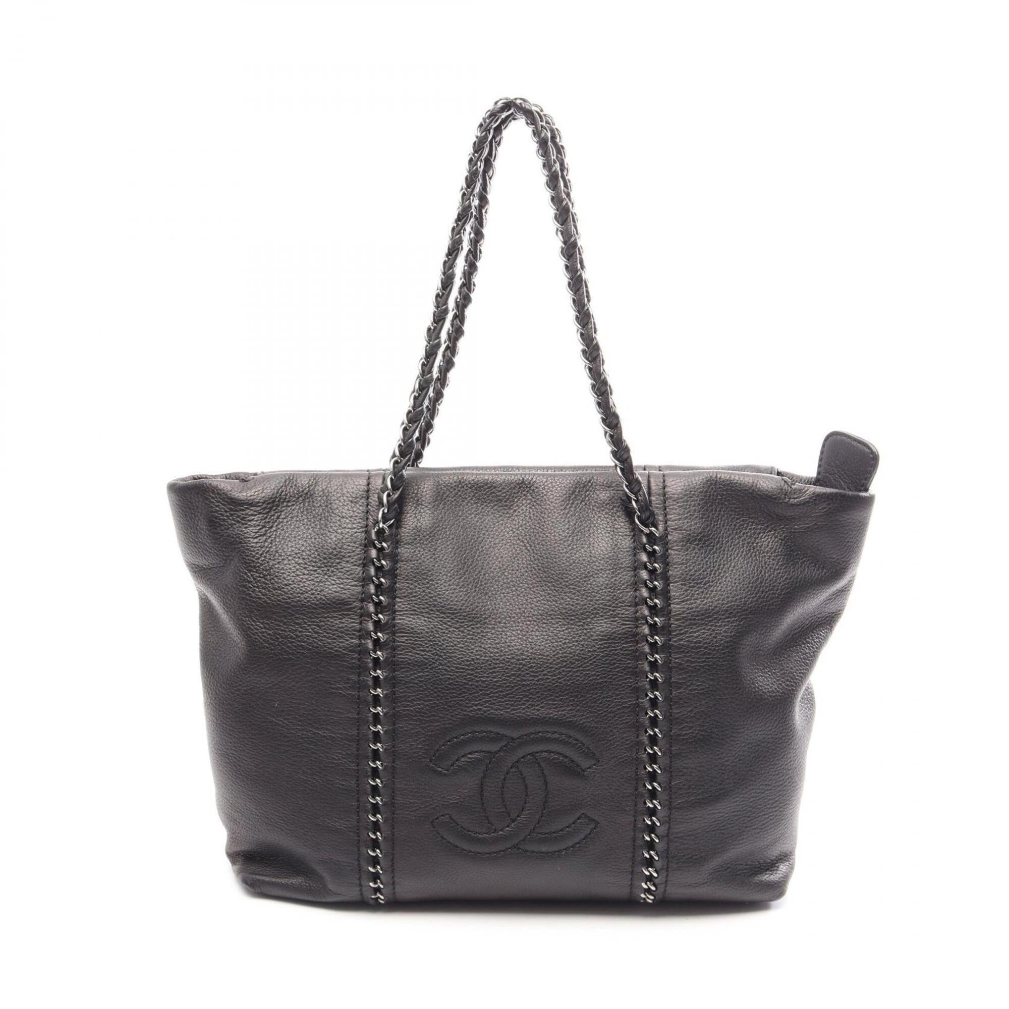 Chanel Black Leather Handbag Tote Bag (Pre-Owned)