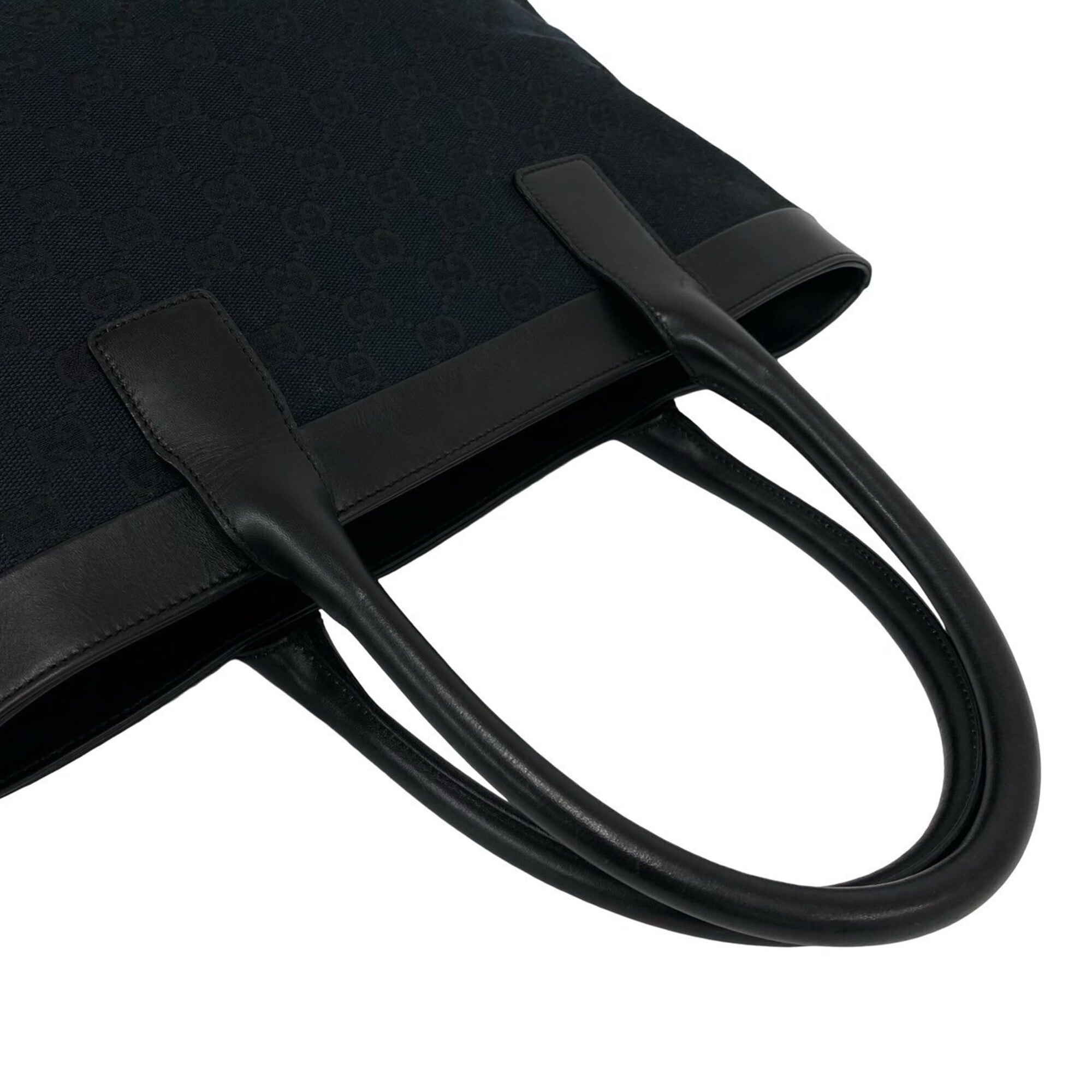 Gucci Black Navy Canvas Leather Handbag Tote Bag (Pre-Owned)