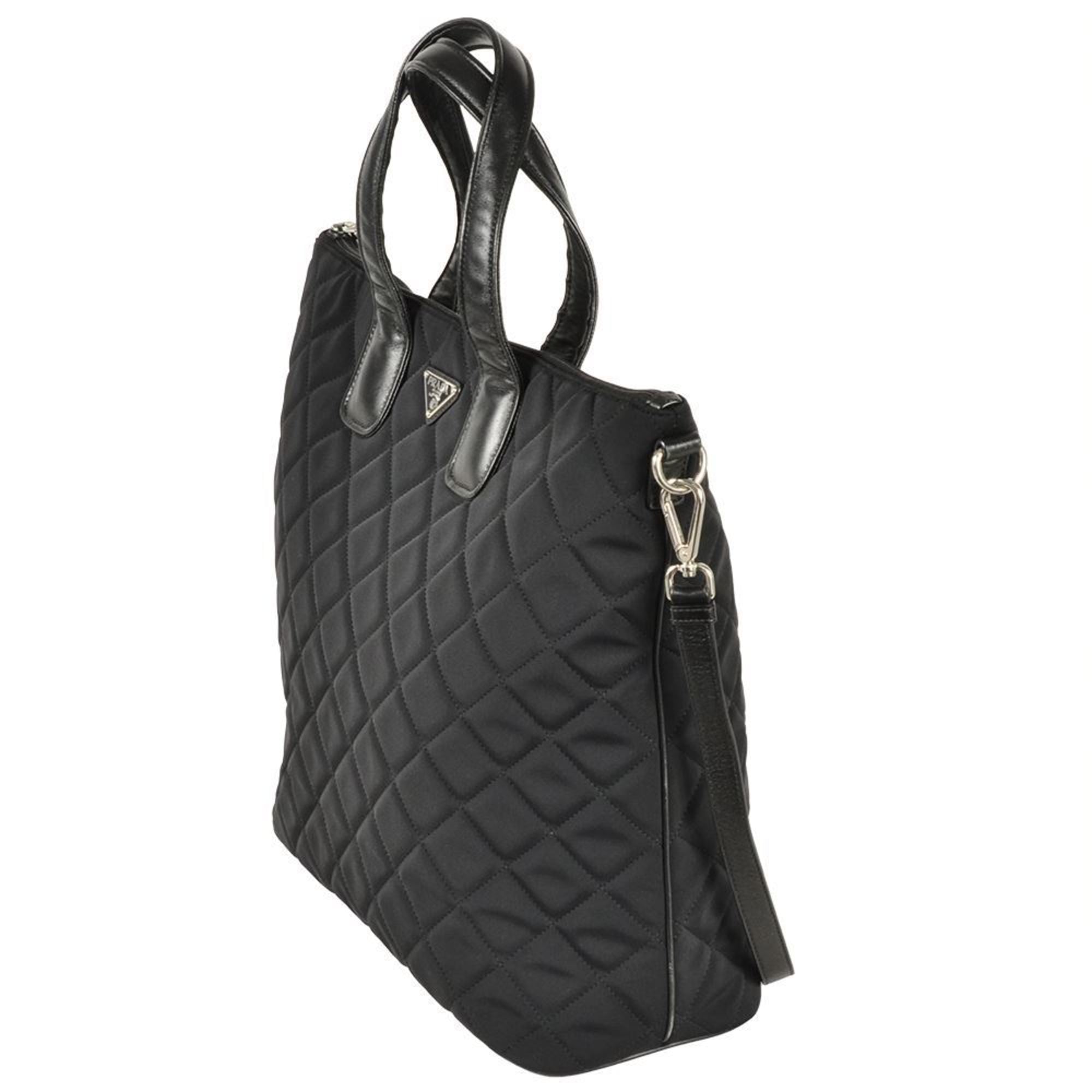 Prada Black Nylon Leather Tote Bag (Pre-Owned)