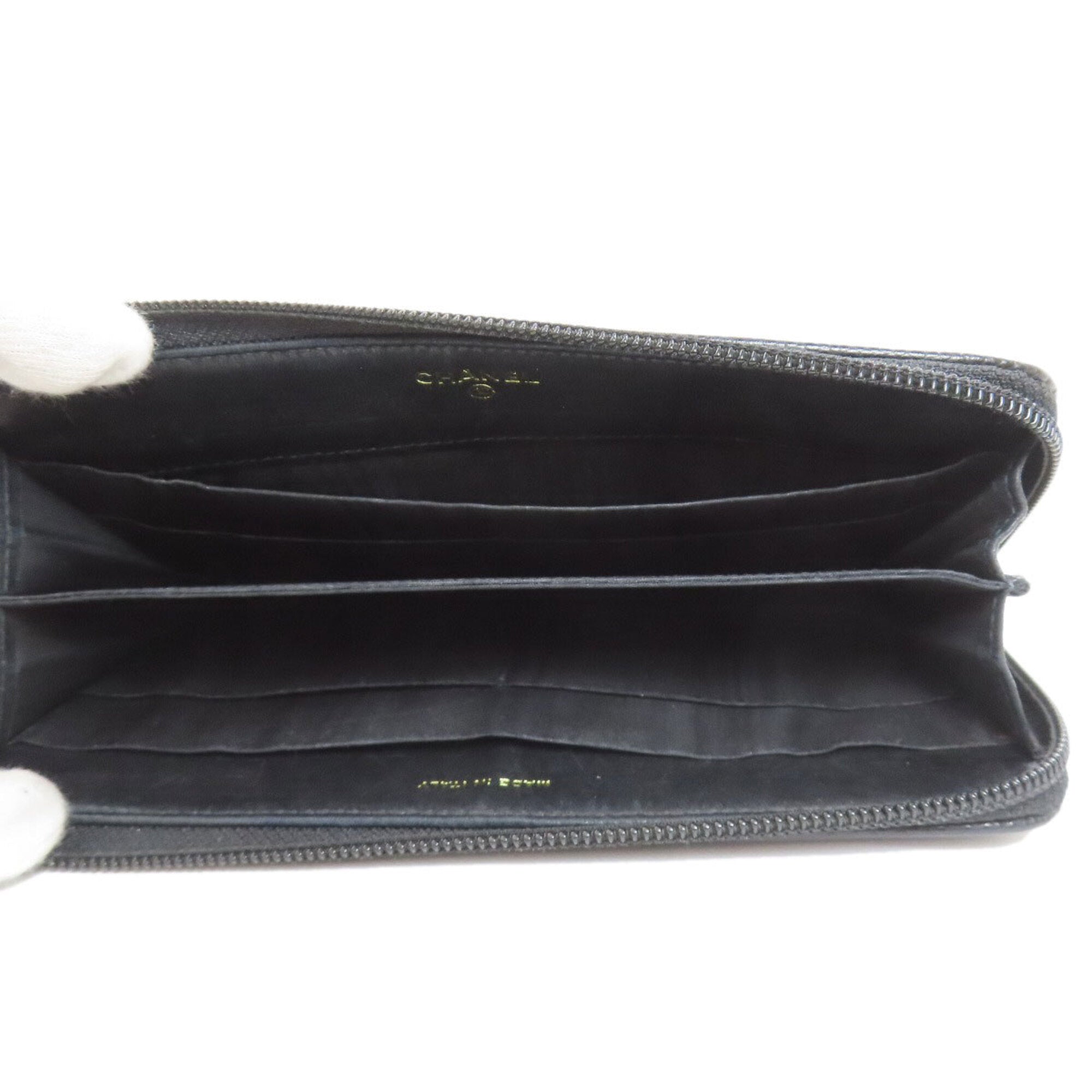 Chanel Black Grained Calfskin Long Wallet (Bi-Fold) (Pre-Owned)