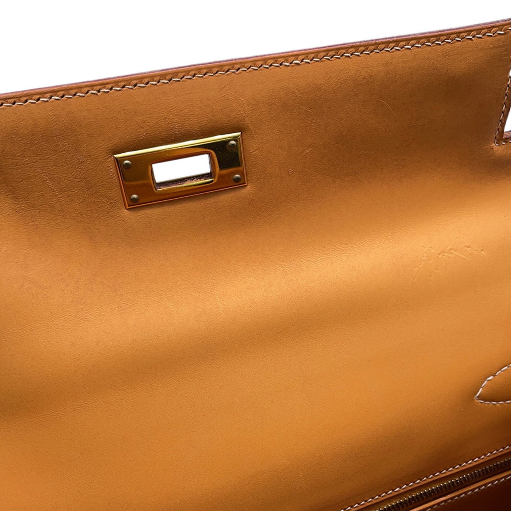 Hermes Kelly Natural Toile H Box Calf Leather Handbag (Pre-Owned)