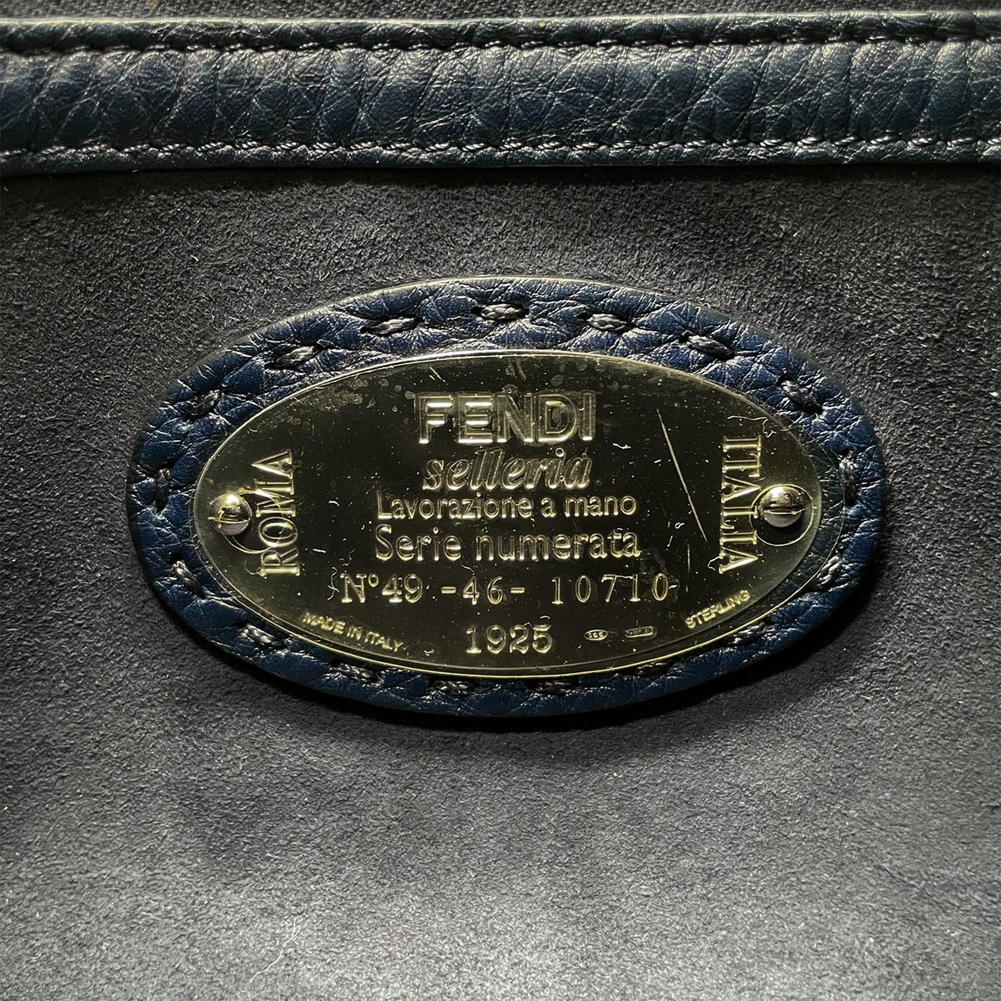 Fendi Navy Leather Boston Bag Shoulder Bag (Pre-Owned)