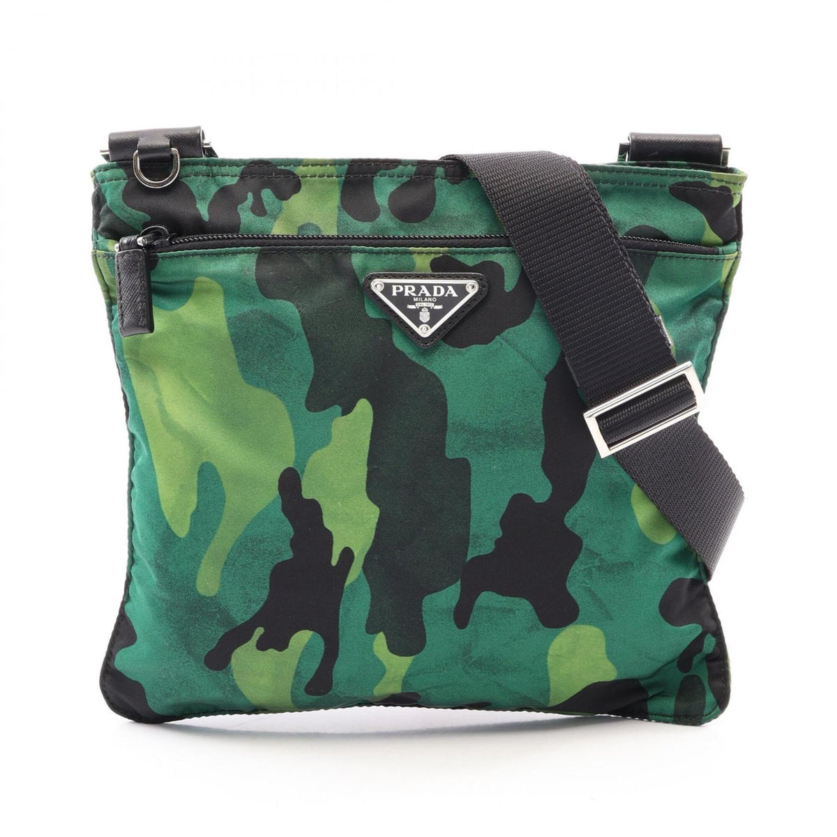Prada Black Green Nylon Leather Handbag Shoulder Bag (Pre-Owned)