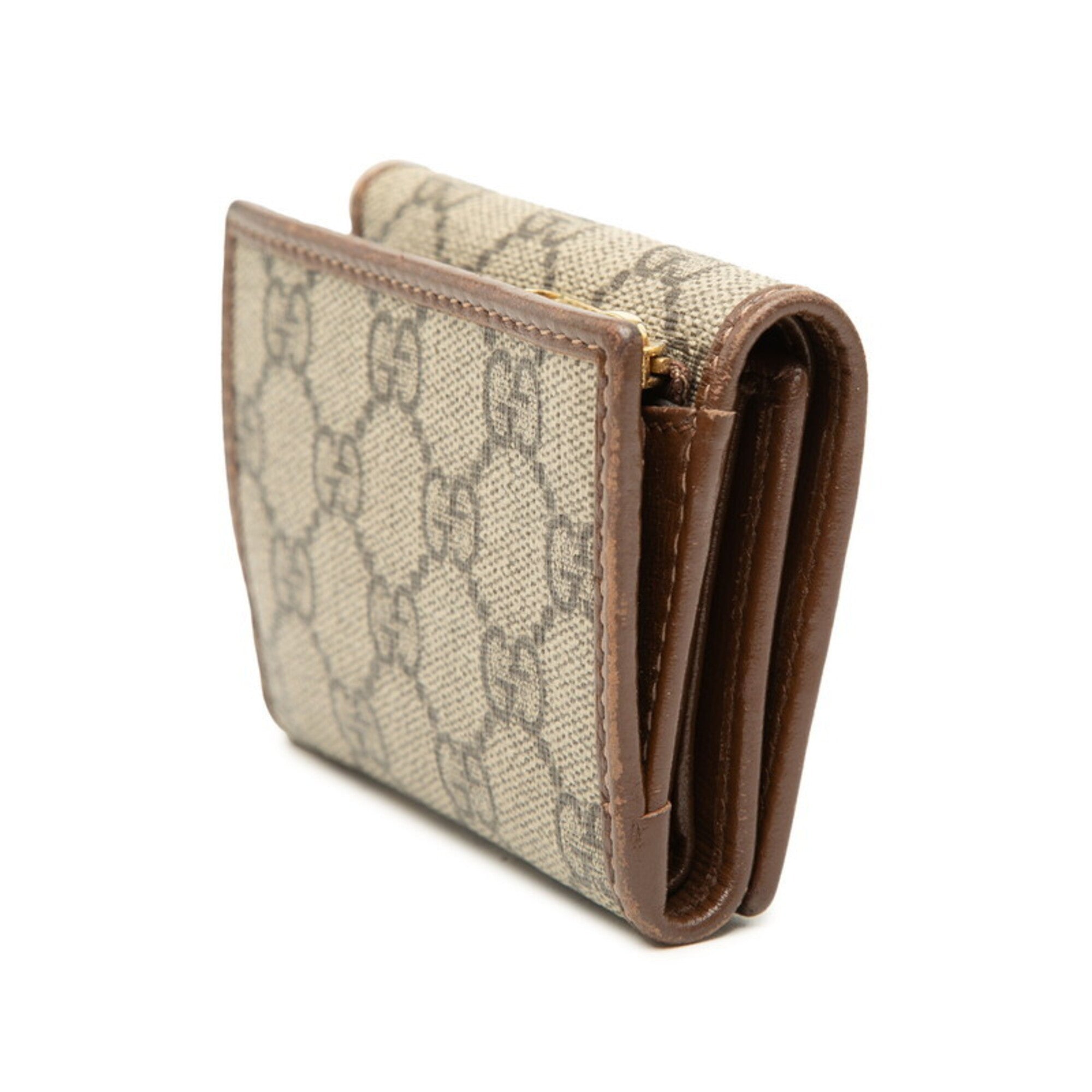 Gucci Gg Supreme Beige Brown Pvc Leather Wallet (Tri-Fold) (Pre-Owned)