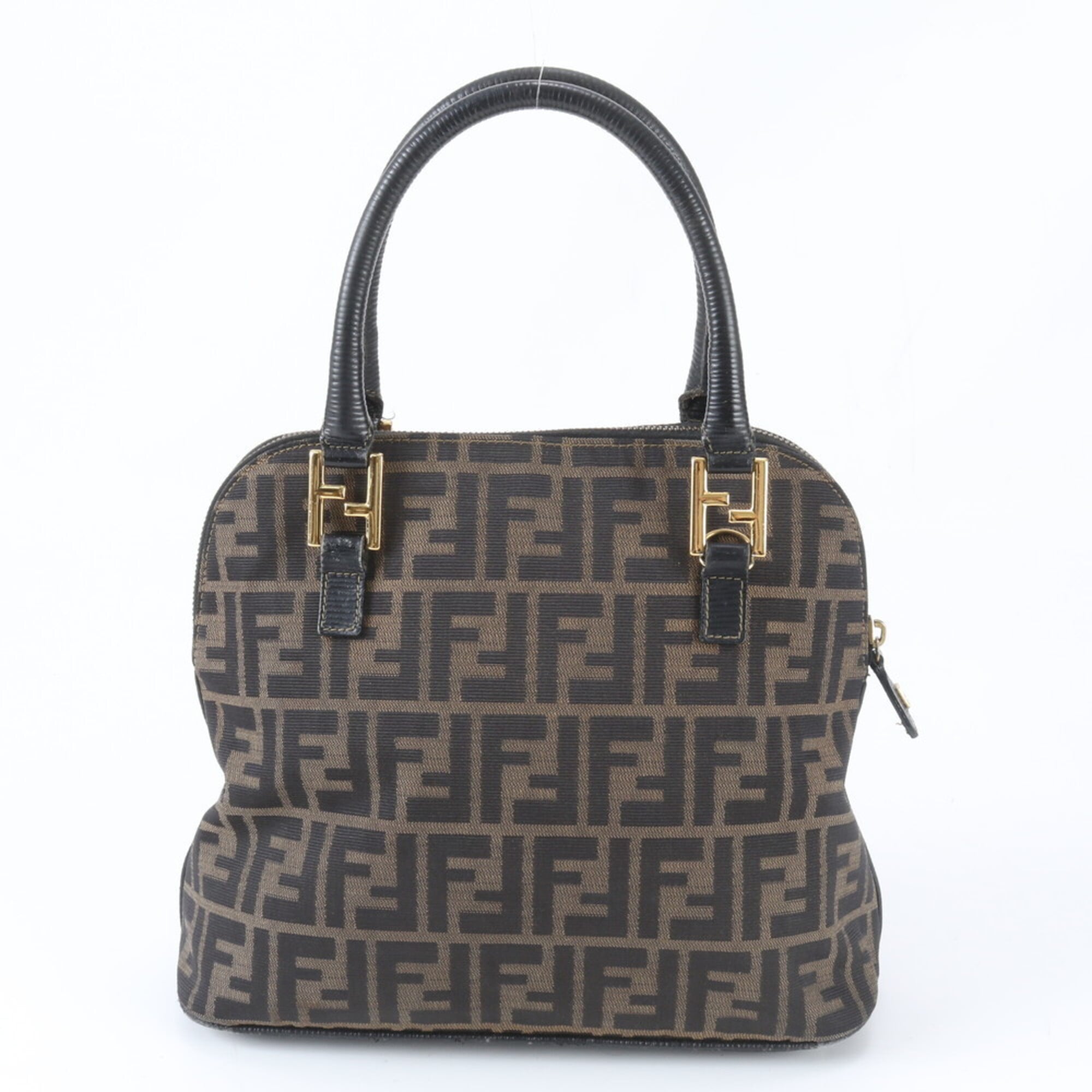 Fendi Zucca Black Brown Leather Canvas Handbag (Pre-Owned)