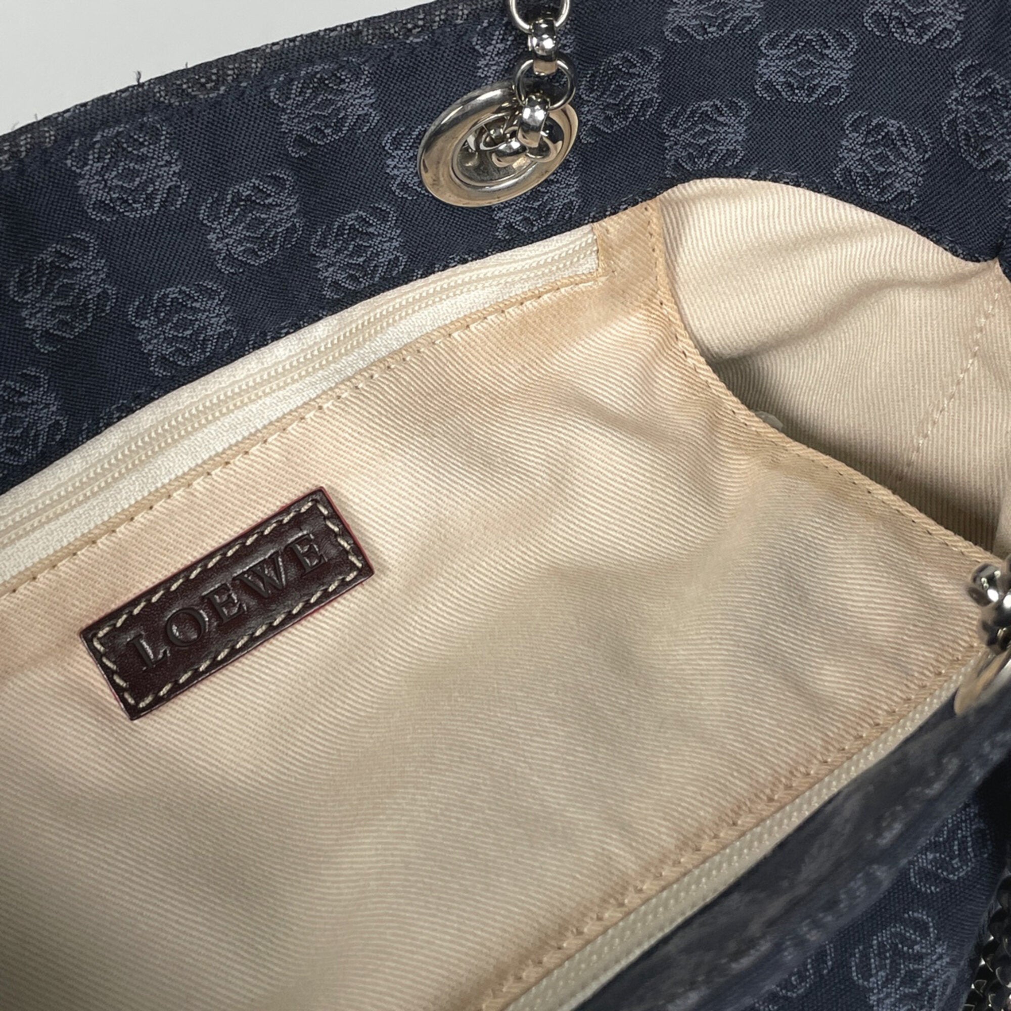 Loewe Navy Canvas Shoulder Bag Tote Bag (Pre-Owned)