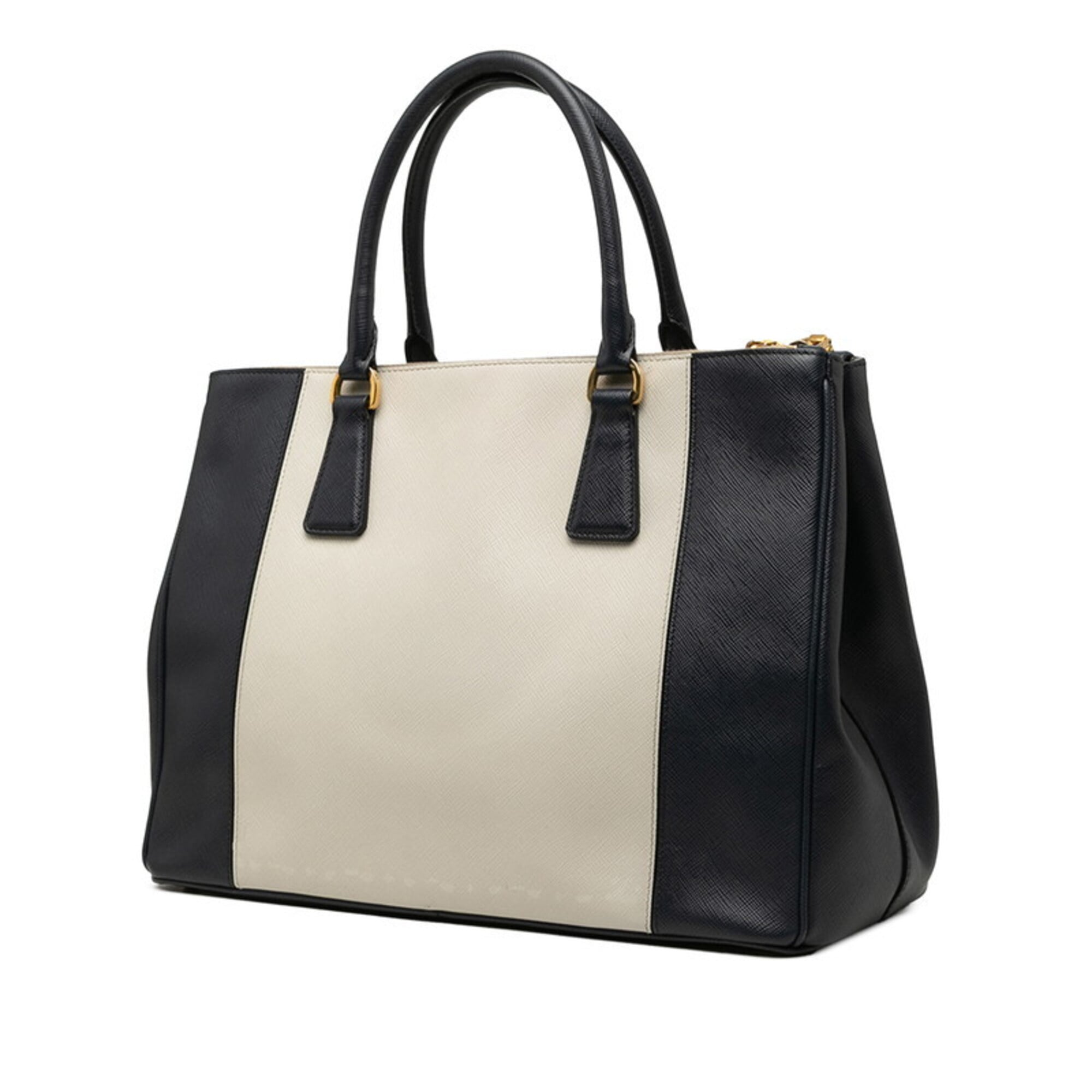 Prada Beige Ivory Navy Leather Handbag Shoulder Bag (Pre-Owned)