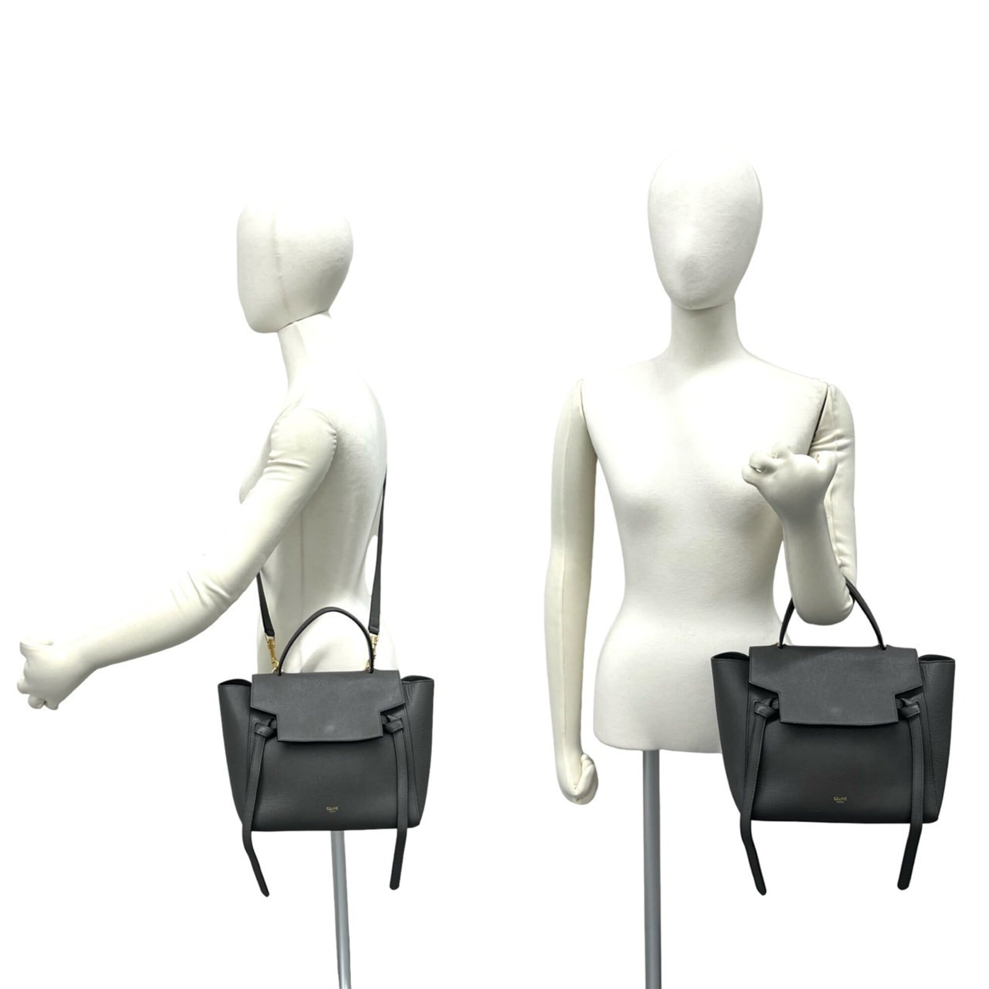Celine Gray Leather Handbag Shoulder Bag Tote Bag (Pre-Owned)