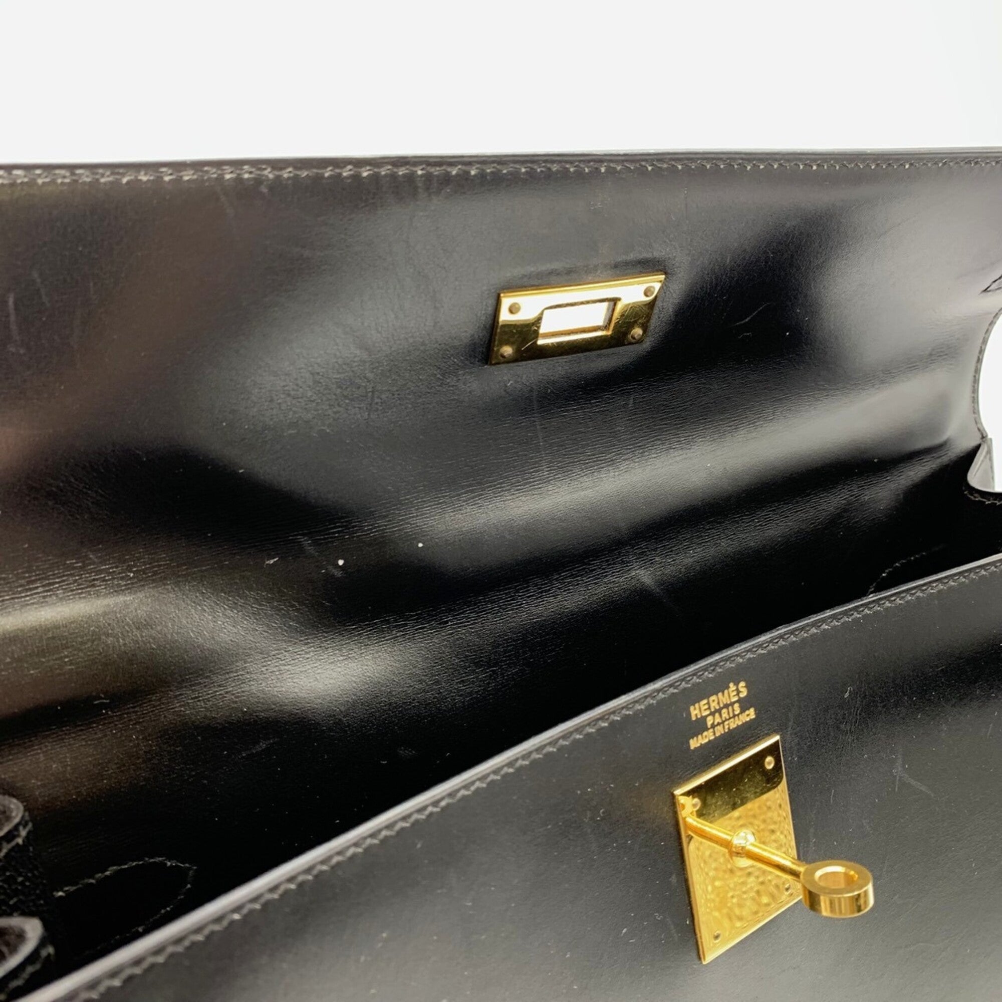 Hermes Kelly Black Box Calf Leather Handbag (Pre-Owned)