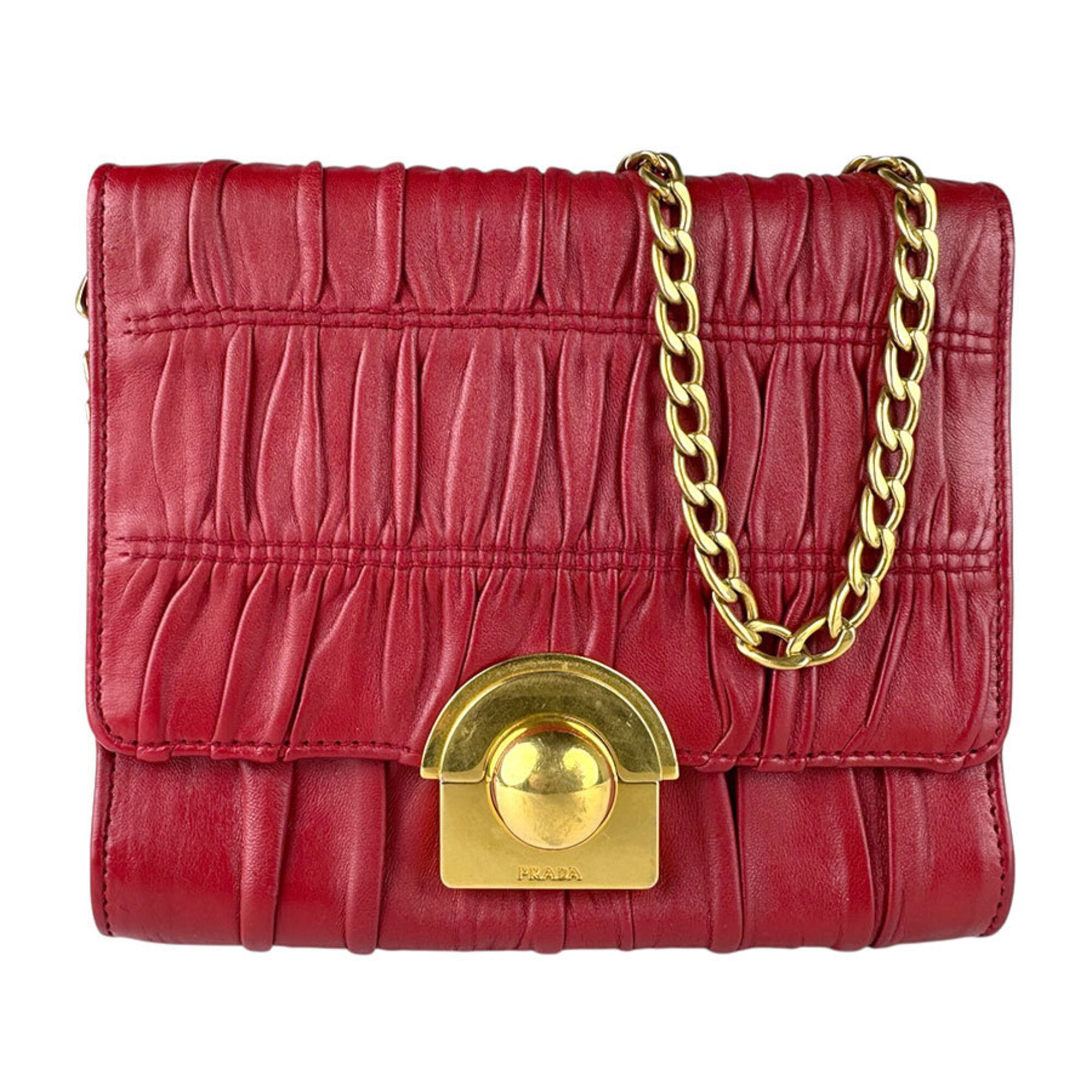 Prada Red Color Leather Shoulder Bag (Pre-Owned)