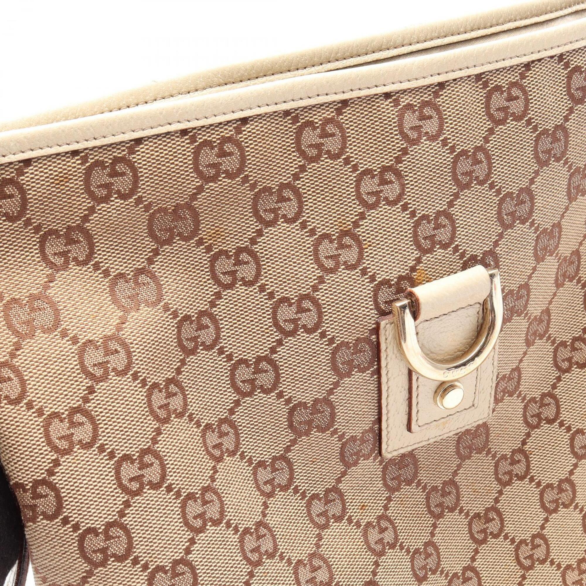 Gucci Beige White Gg Canvas Handbag Shoulder Bag (Pre-Owned)