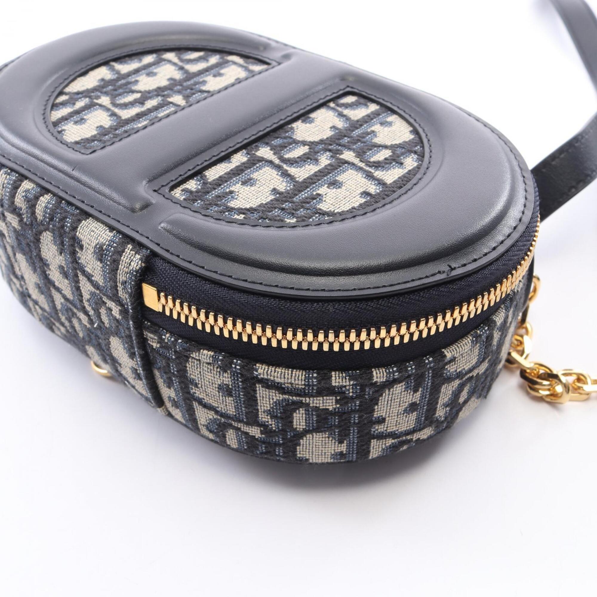 Christian Dior Ivory Navy Leather Canvas Handbag (Pre-Owned)