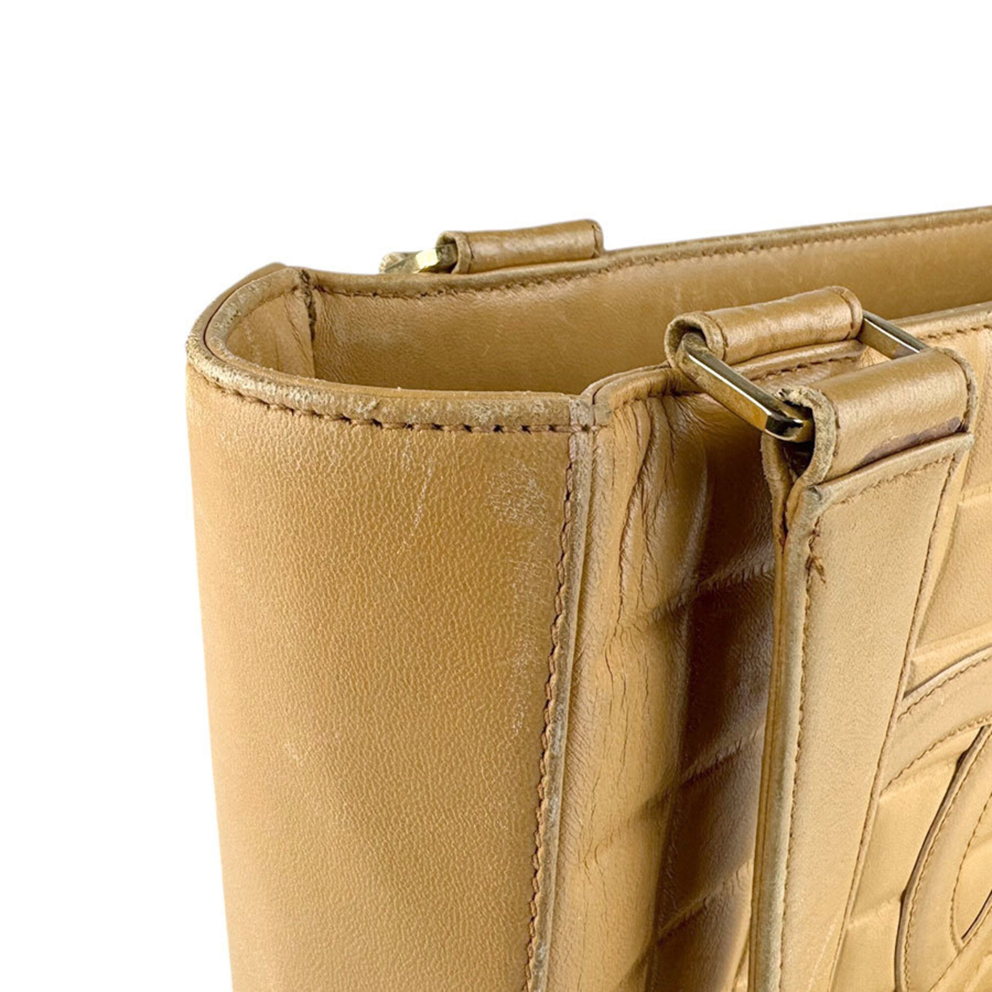 Chanel Beige Leather Shoulder Bag Tote Bag (Pre-Owned)