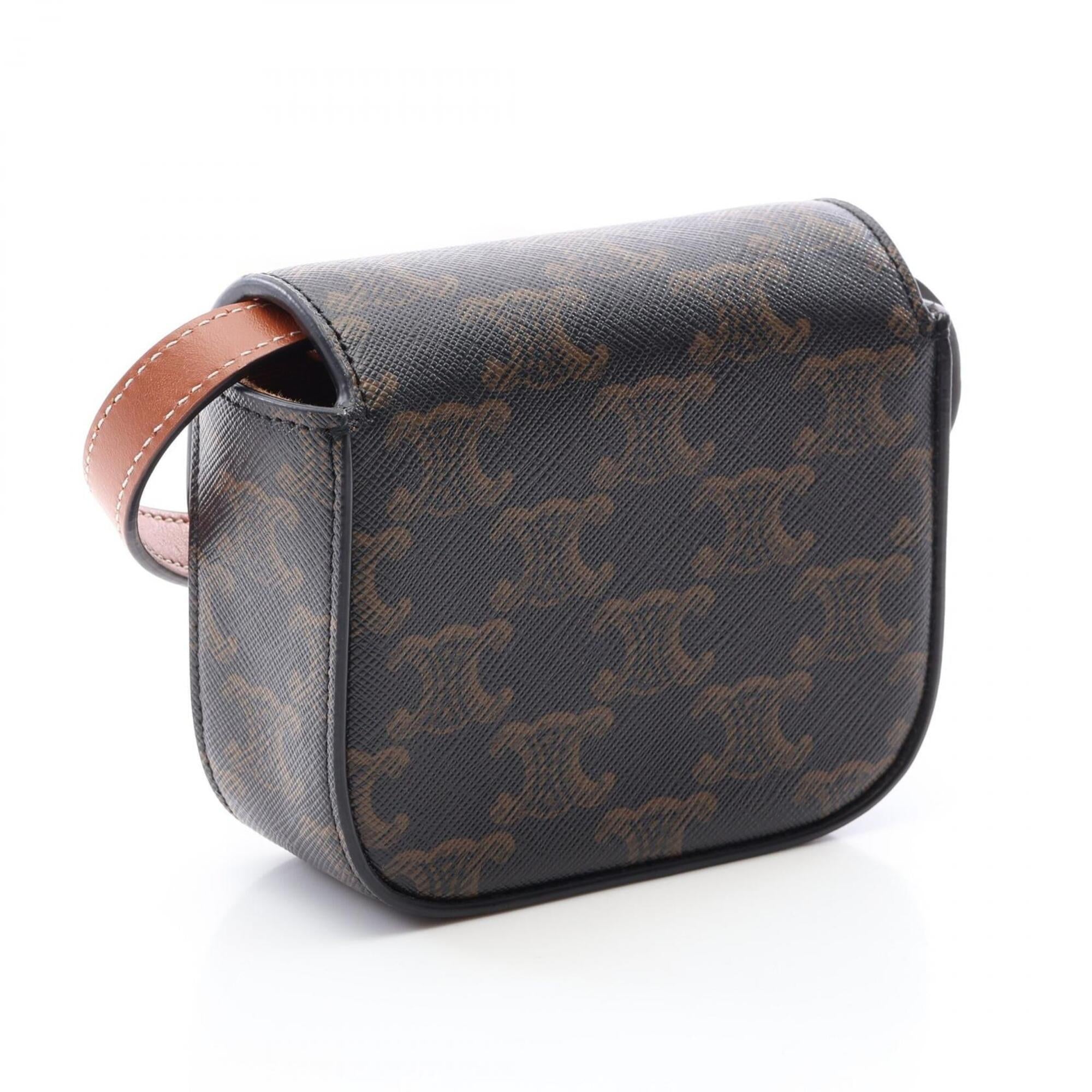 Celine Black Brown Coated Canvas Leather Handbag Shoulder Bag (Pre-Owned)