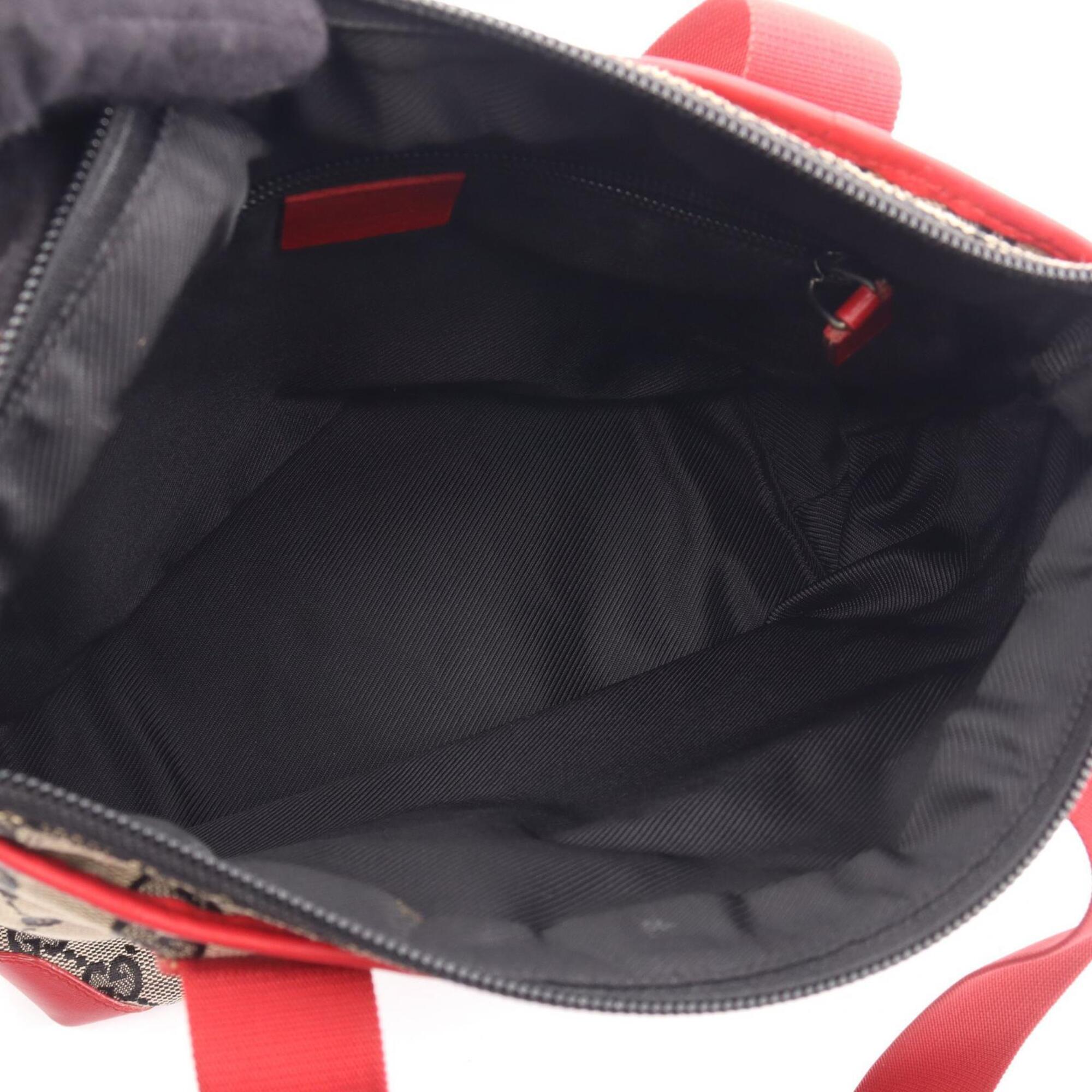 Gucci Beige Navy Red Color Canvas Leather Handbag Tote Bag (Pre-Owned)