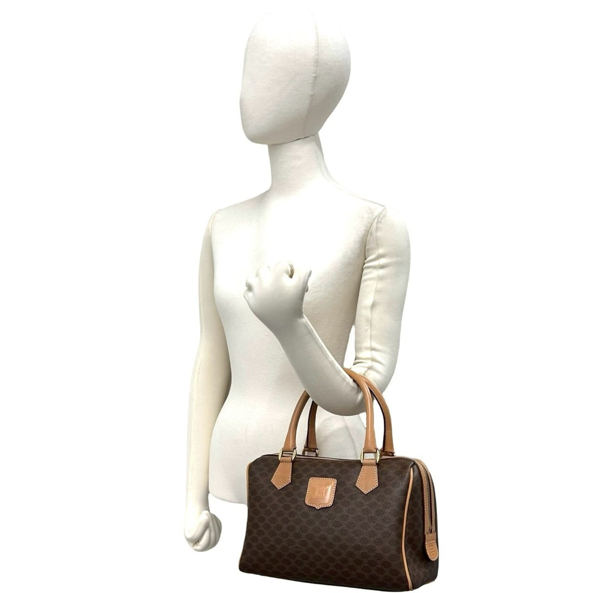 Celine Brown Leather Pvc Boston Bag Handbag (Pre-Owned)