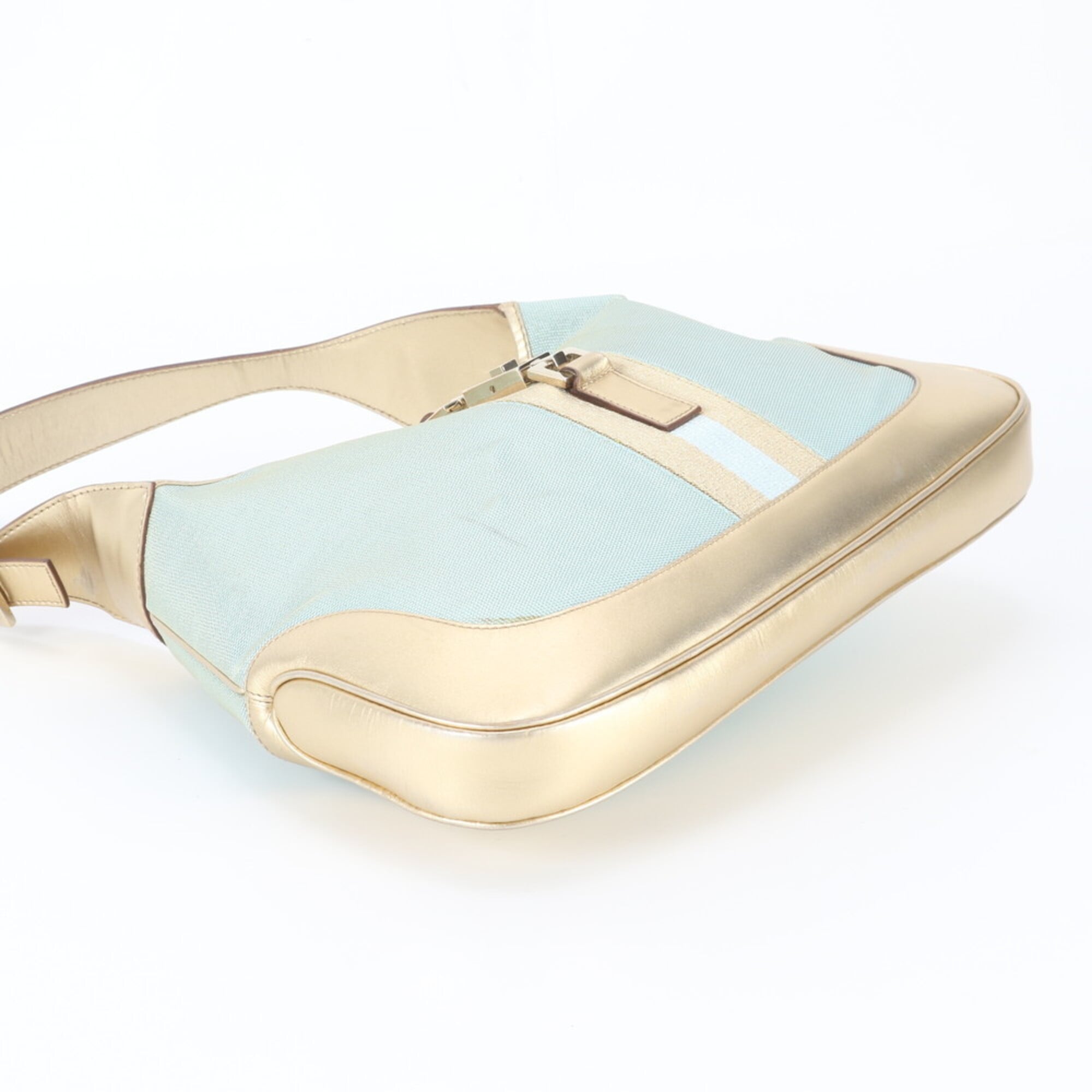 Gucci Jackie Gold Leather Canvas Handbag Tote Bag (Pre-Owned)