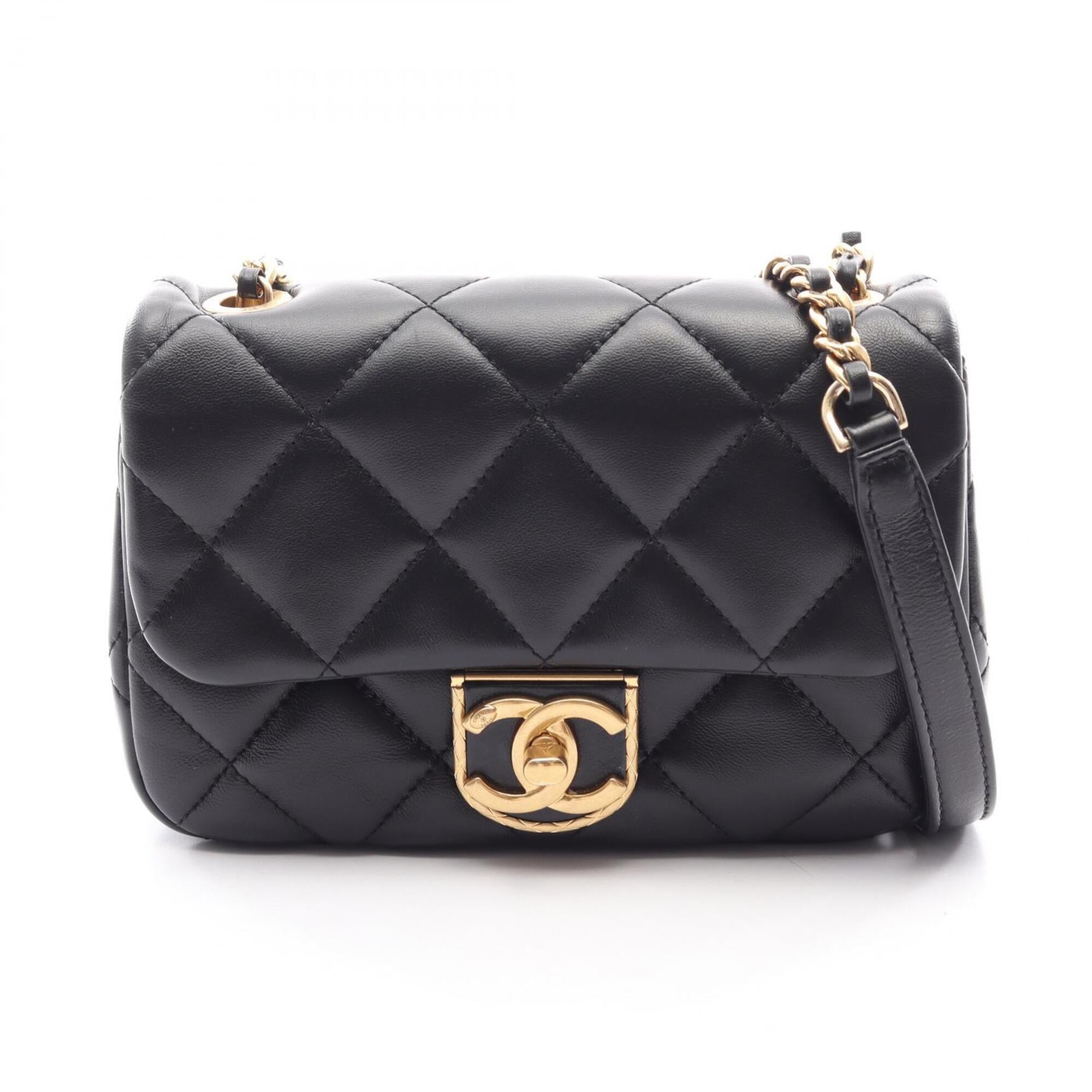 Chanel Matelasse Black Leather Handbag Shoulder Bag (Pre-Owned)