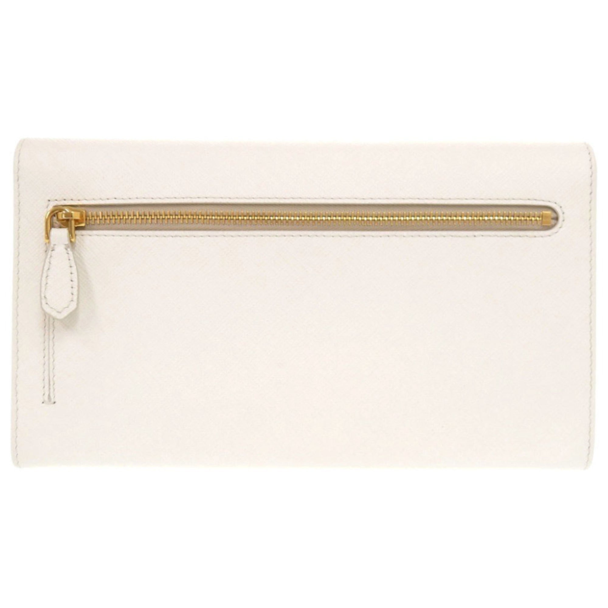 Prada White Leather Long Wallet (Bi-Fold) (Pre-Owned)