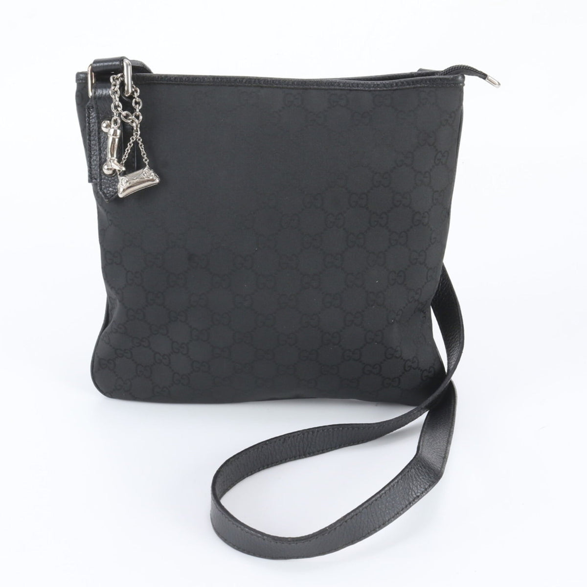 Gucci Black Leather Nylon Crossbody Bag Shoulder Bag Tote Bag (Pre-Owned)