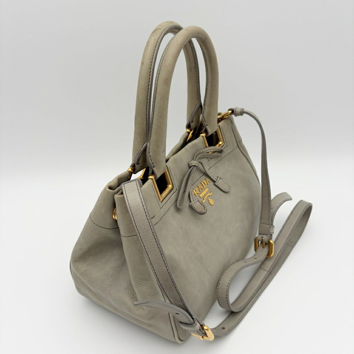 Prada Grayish Leather Handbag Shoulder Bag (Pre-Owned)
