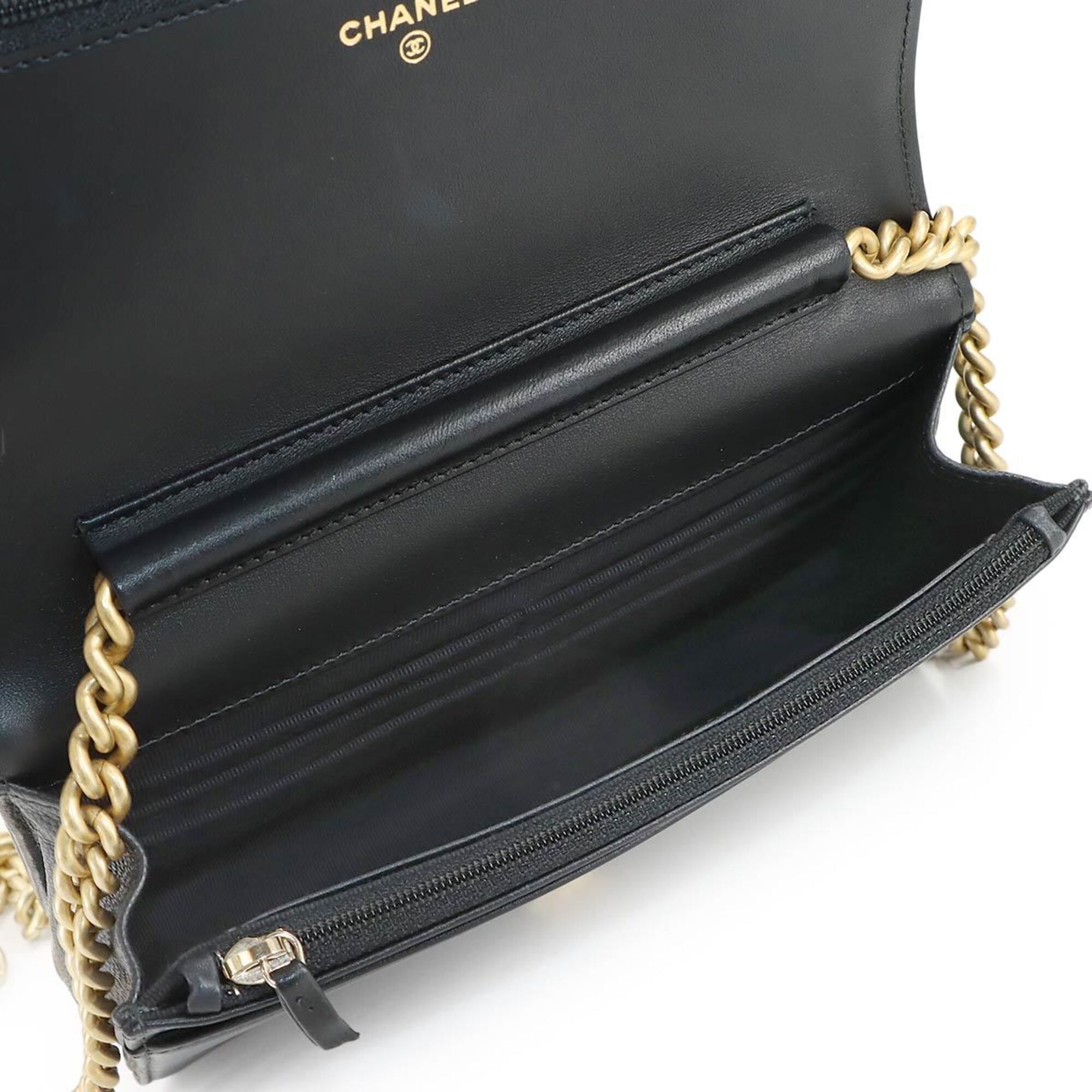 Chanel Black Grained Calfskin Chain/Shoulder Wallet (Pre-Owned)