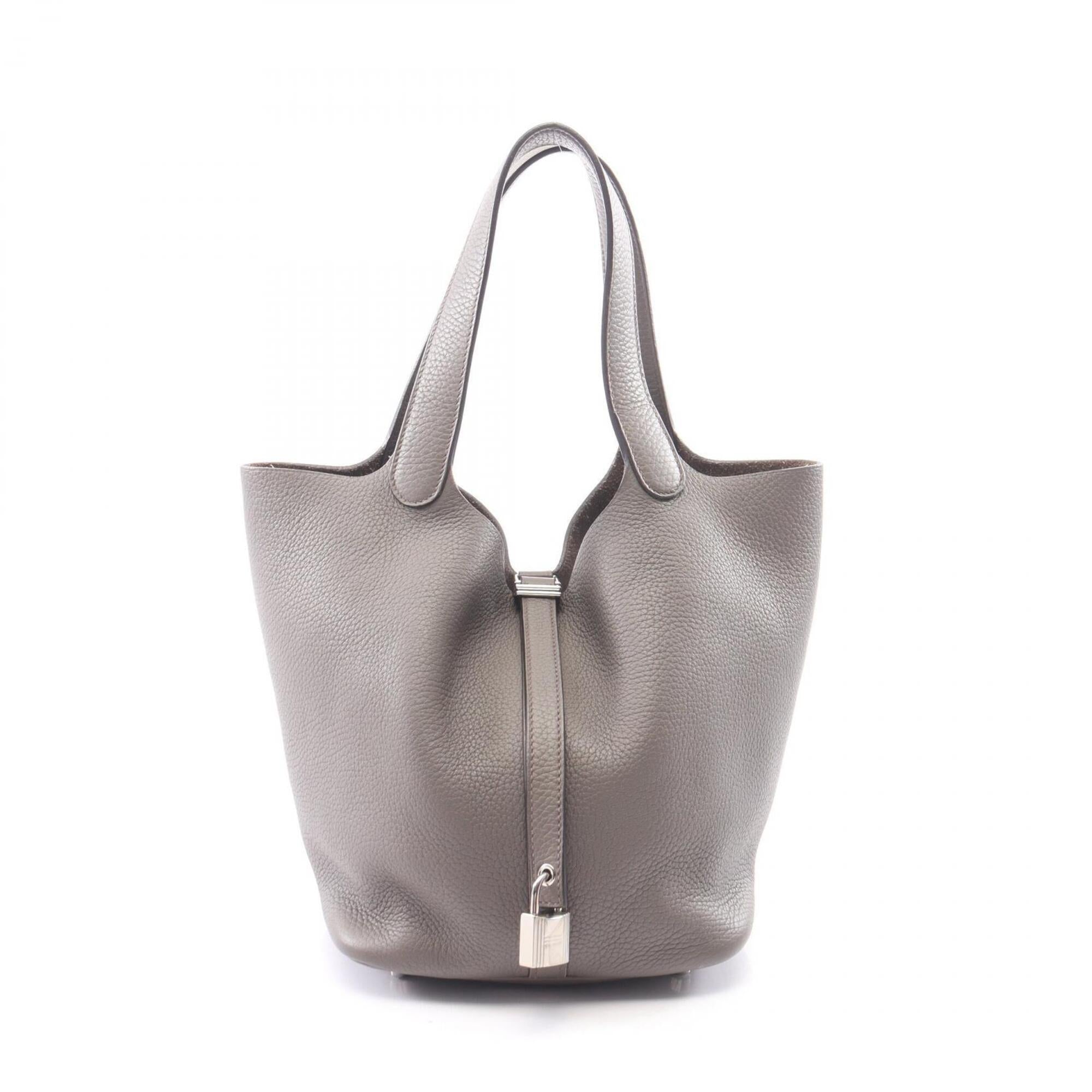 Hermes Etain Gray Taurillon Clemence Leather Handbag (Pre-Owned)