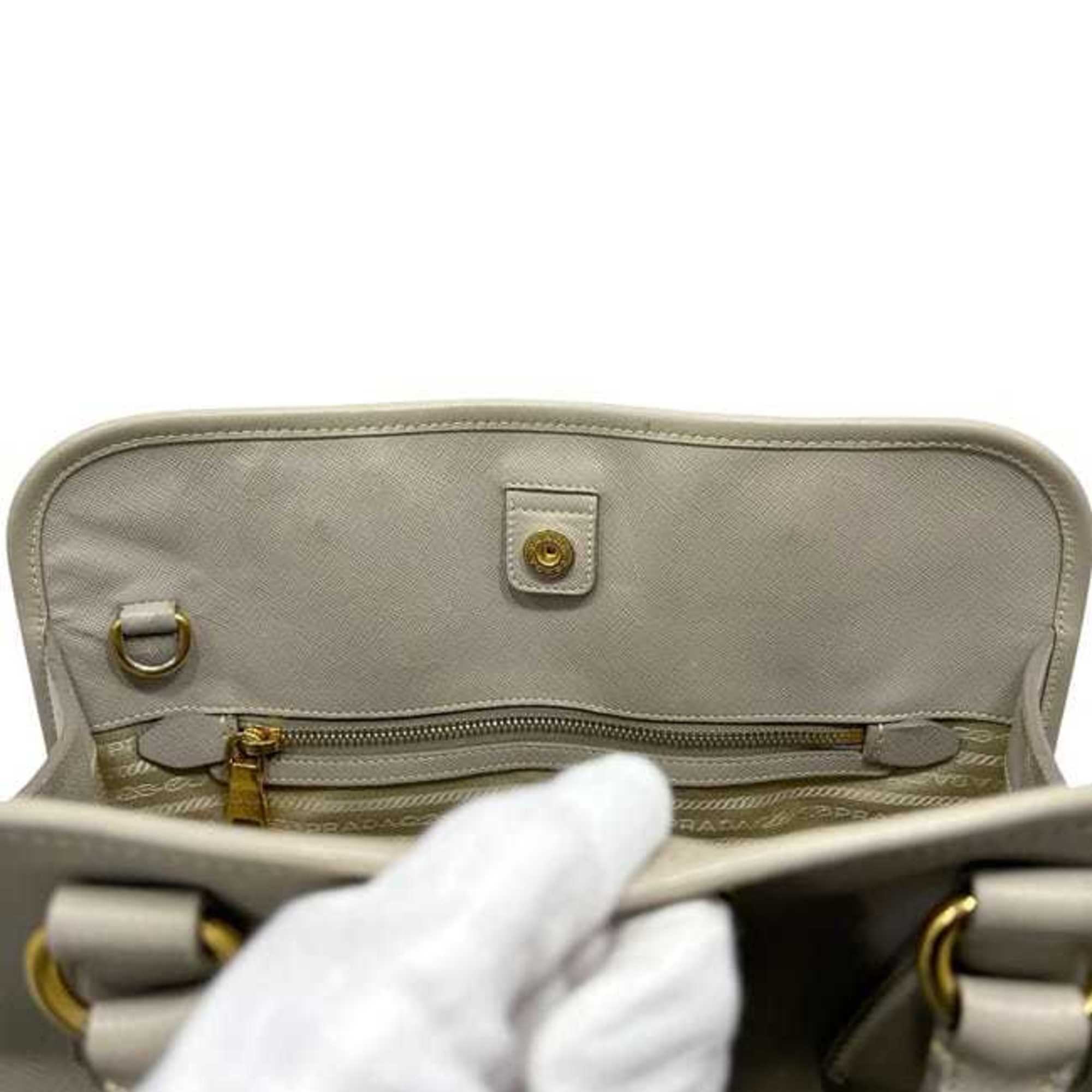 Prada Saffiano Beige Leather Handbag Shoulder Bag (Pre-Owned)