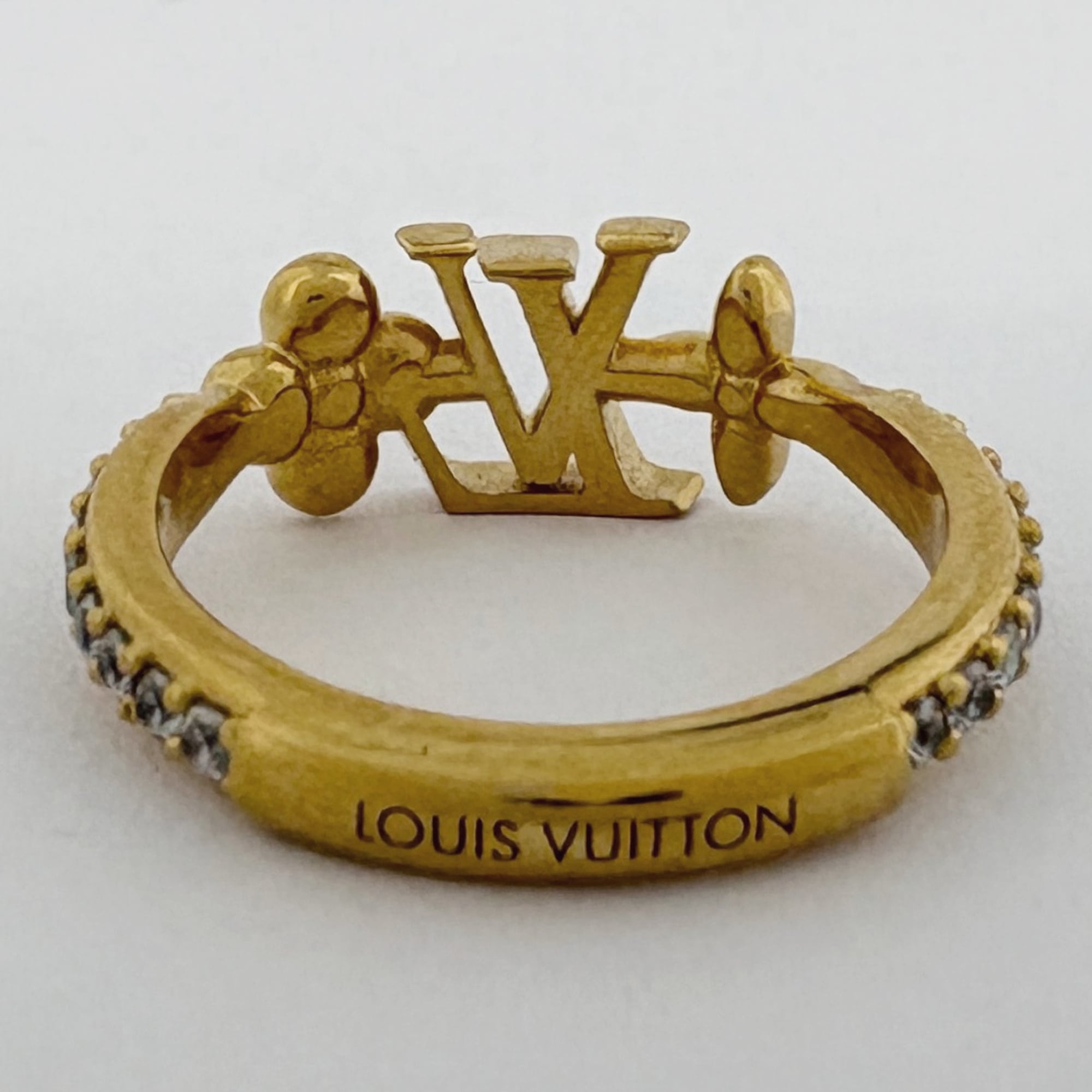 Louis Vuitton Gold Gold Plating Rhinestone Band Ring (Pre-Owned)