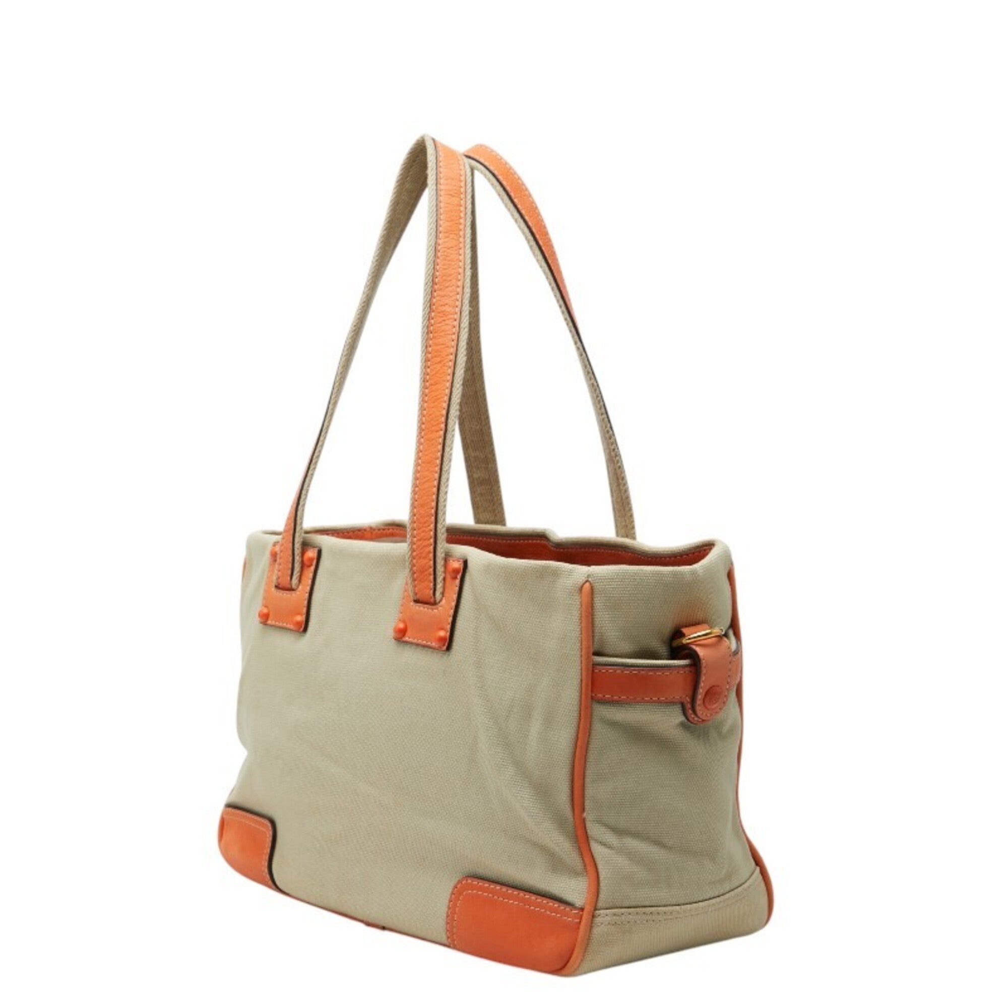 Loewe Beige Orange Canvas Leather Shoulder Bag Tote Bag (Pre-Owned)