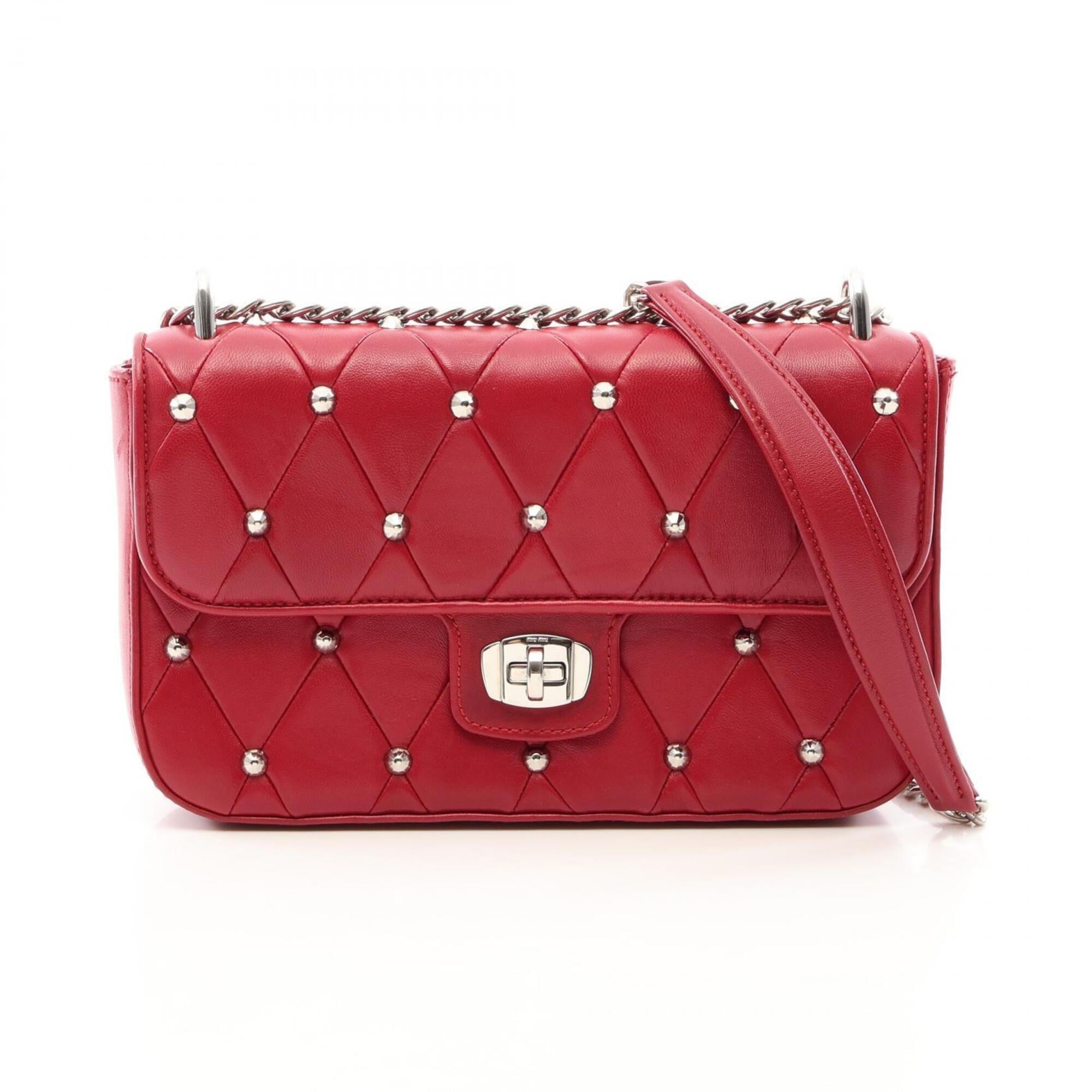 Miu Miu Red Color Leather Handbag Shoulder Bag (Pre-Owned)