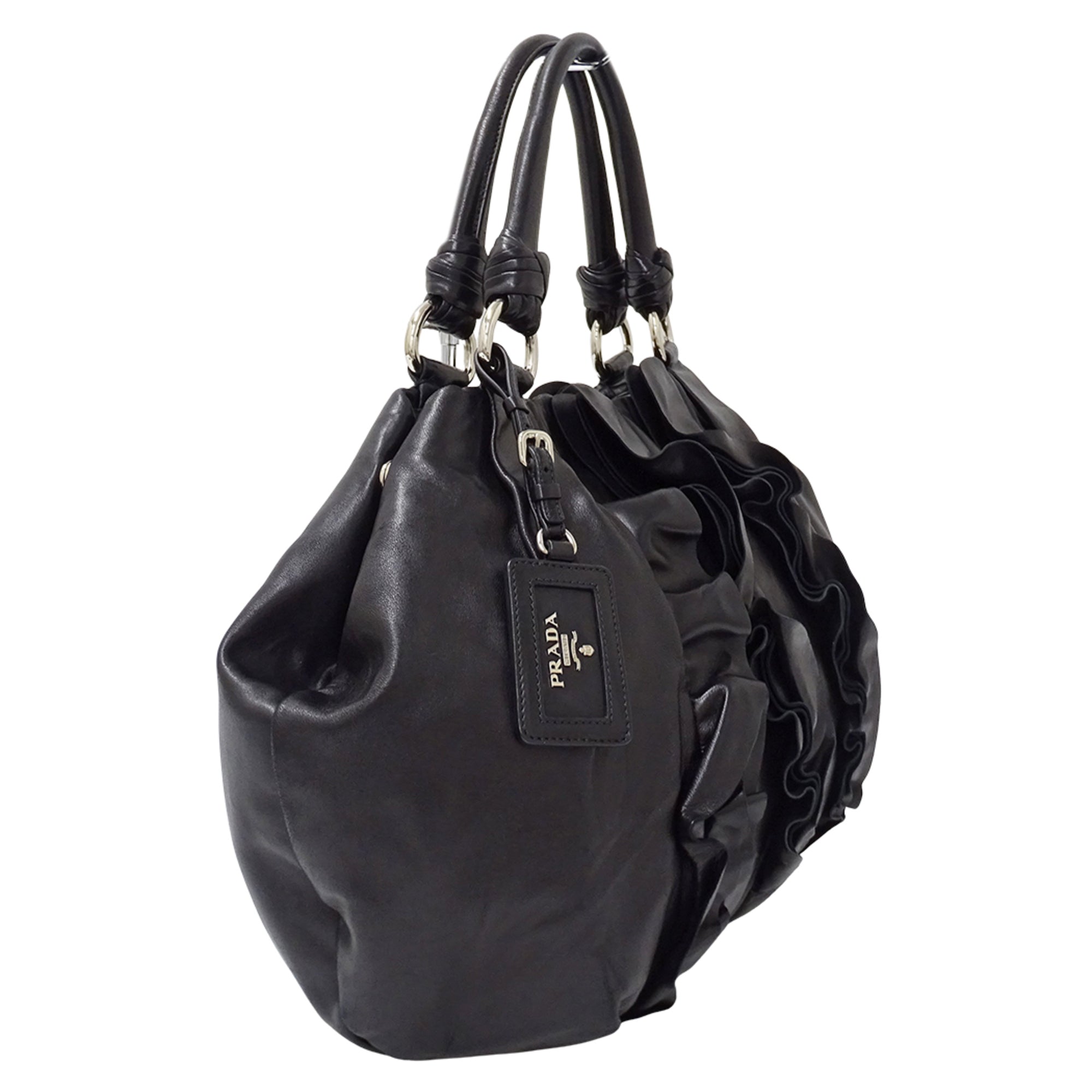 Prada Black Leather Handbag Tote Bag (Pre-Owned)