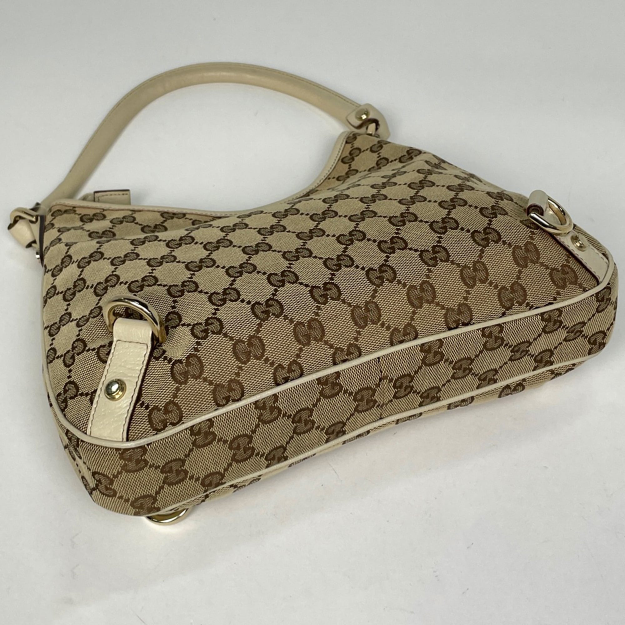 Gucci Beige Ivory Gg Canvas Leather Shoulder Bag (Pre-Owned)