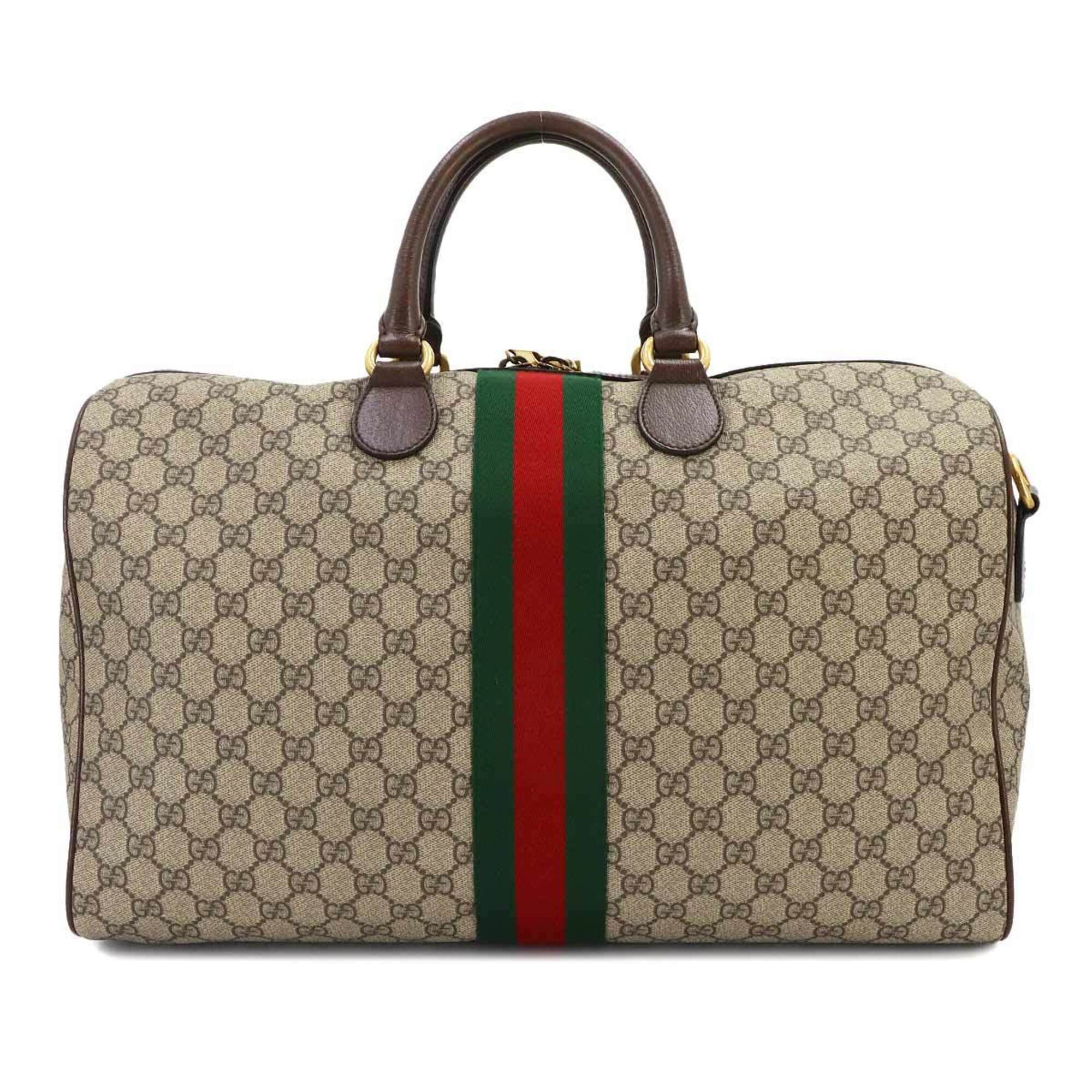 Gucci Ophidia Beige Brown Gg Supreme Leather Boston Bag Handbag (Pre-Owned)