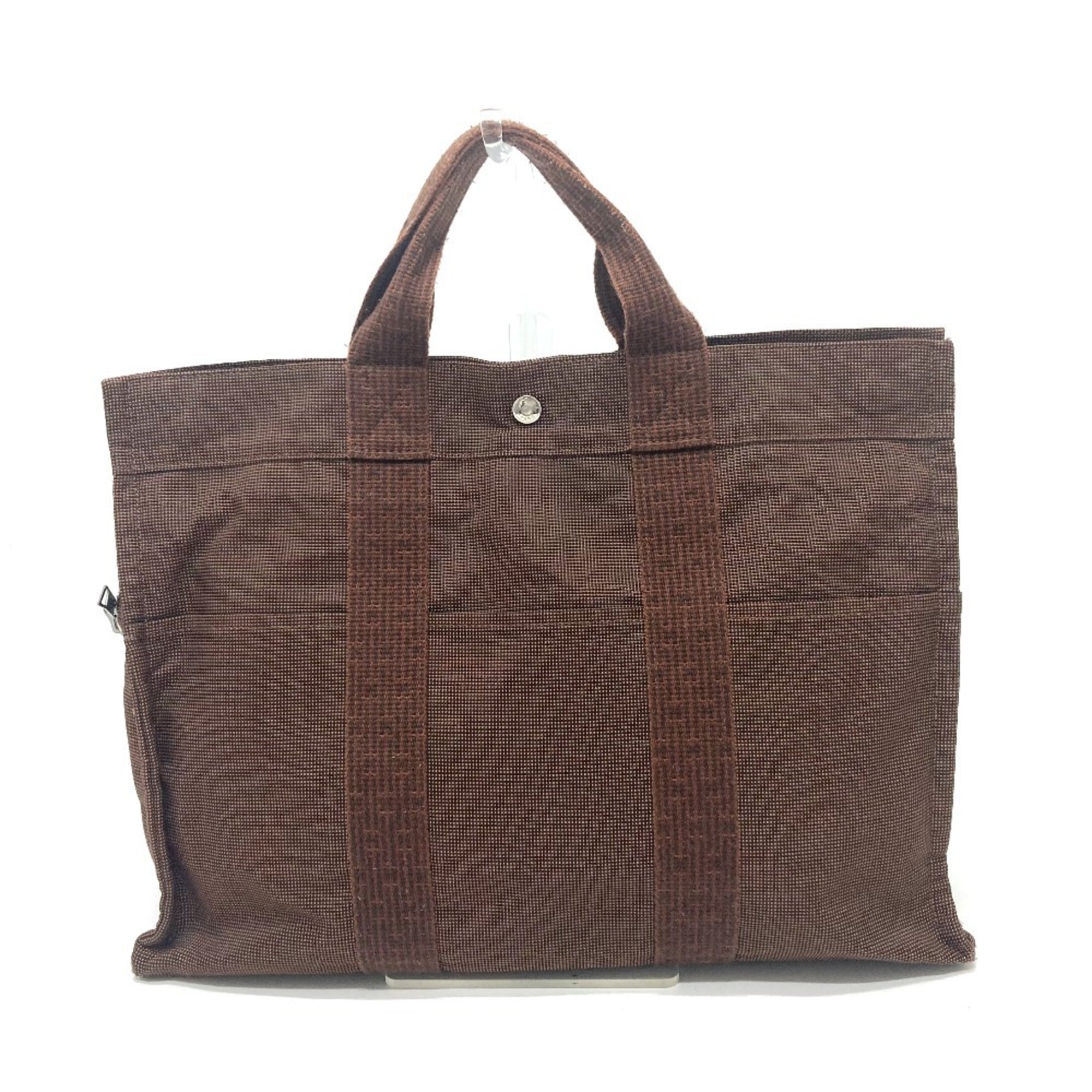 Hermes Brown Canvas Handbag Tote Bag (Pre-Owned)