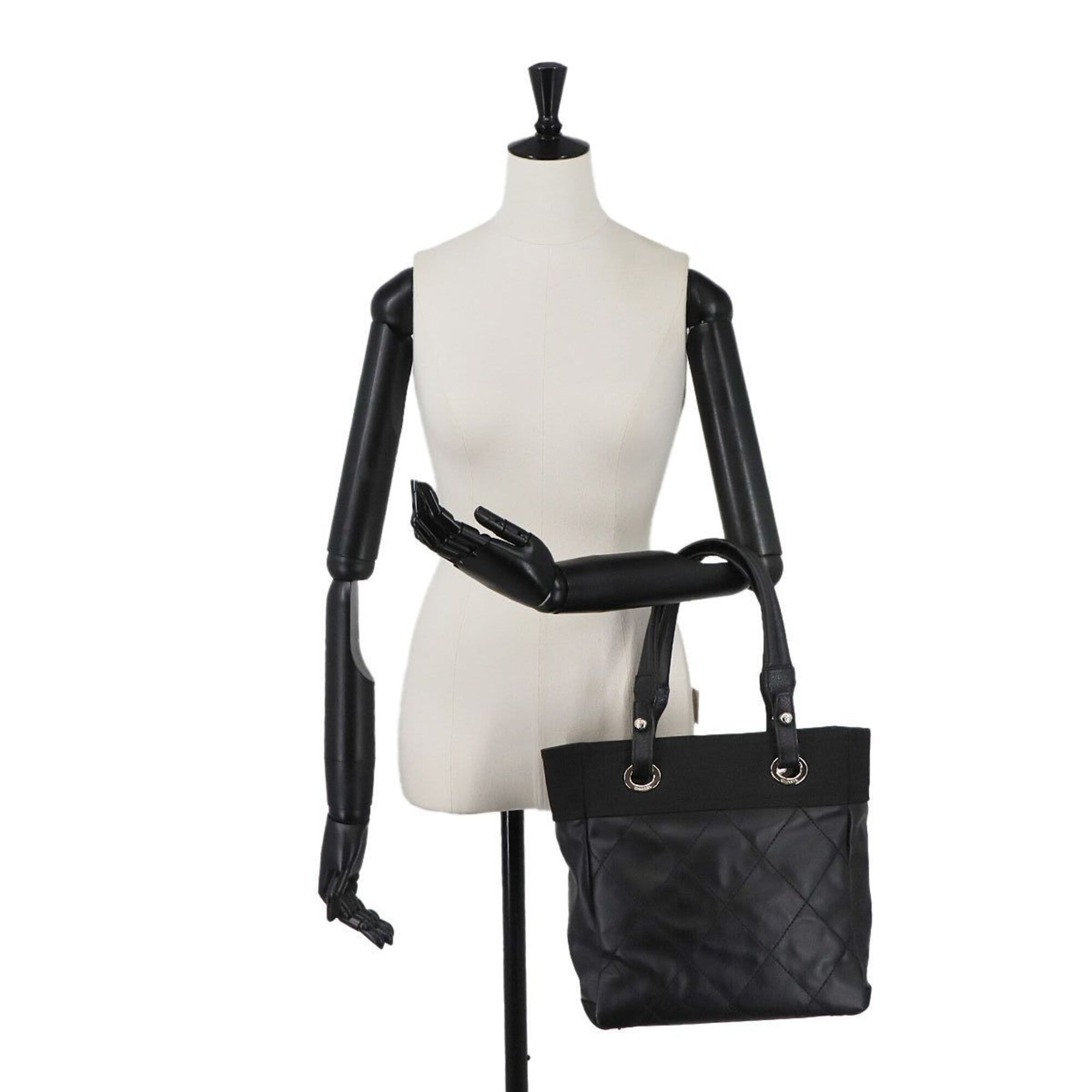 Chanel Paris Biarritz Black Nylon Pvc Leather Handbag Tote Bag (Pre-Owned)
