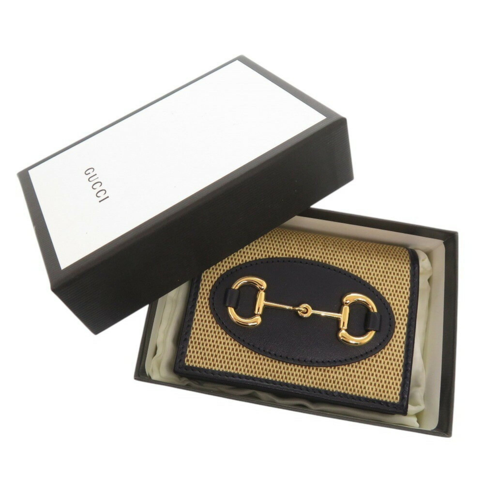 Gucci Beige Navy Canvas Leather Wallet (Bi-Fold) (Pre-Owned)